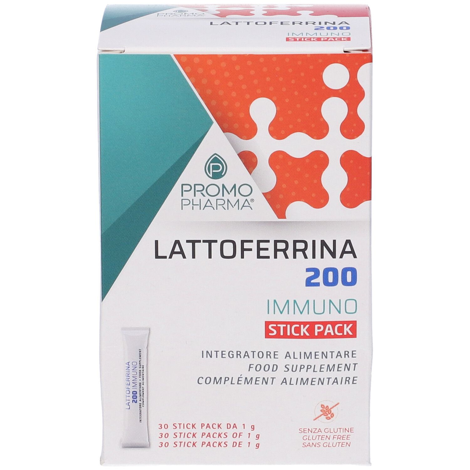 Scatola Lactoferrina 200 Immuno con stick. 30 stick. Senza glutine.