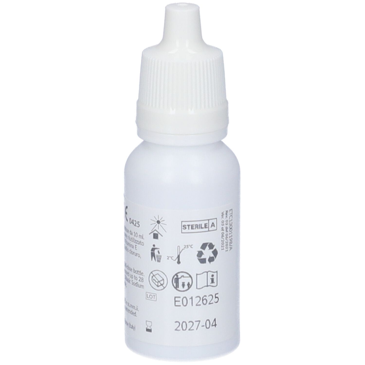 Weiße Flasche mit Tropfverschluss. Aufschrift DROP sept. Text in italienischer und englischer Sprache. Medizinprodukt.