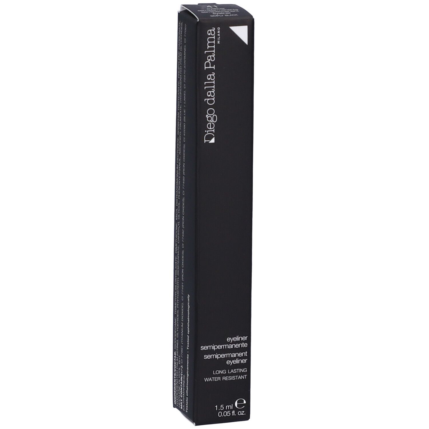 Confezione di eyeliner nero Diego dalla Palma Milano. Contiene il testo: Eyeliner semipermanente, Long Lasting, Water Resistant.