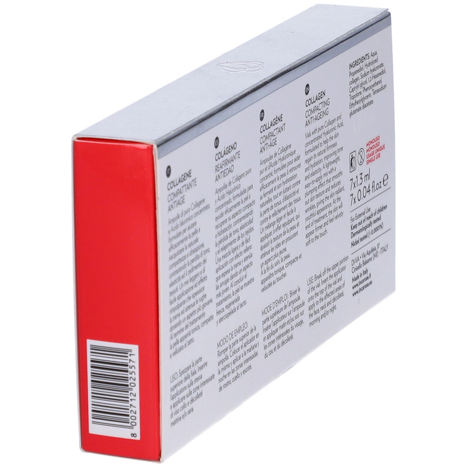 Seitenansicht der Incarose Power Filler Kollagen Ampullen-Box.