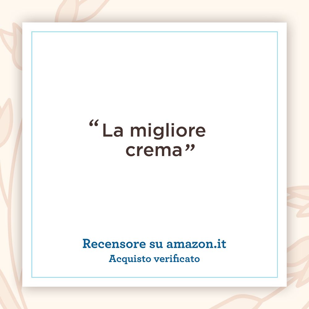 Carré blanc avec texte : "La migliore crema". Avis sur amazon.it.