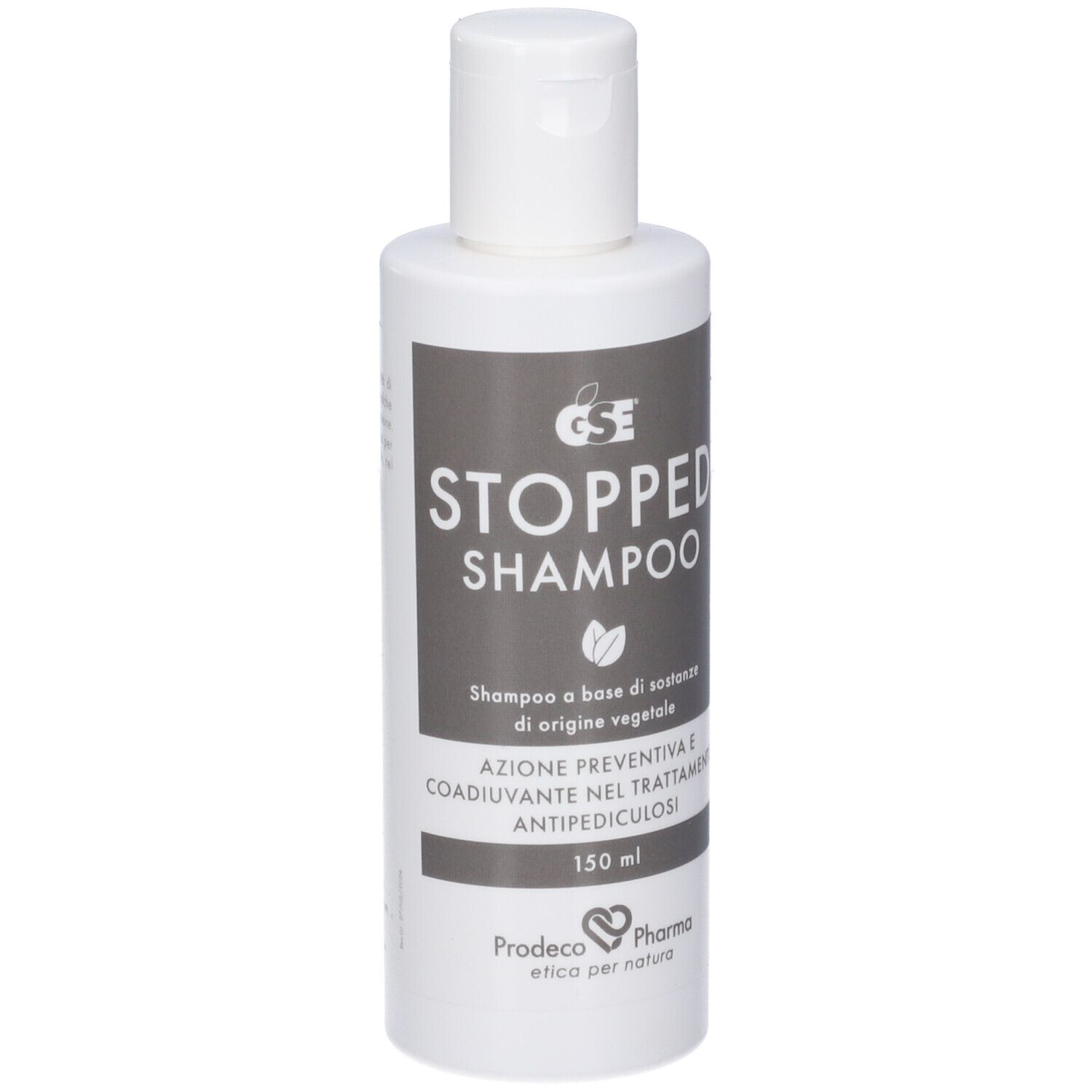 Flasche 'Stopped Shampoo' mit pflanzlichen Inhaltsstoffen.