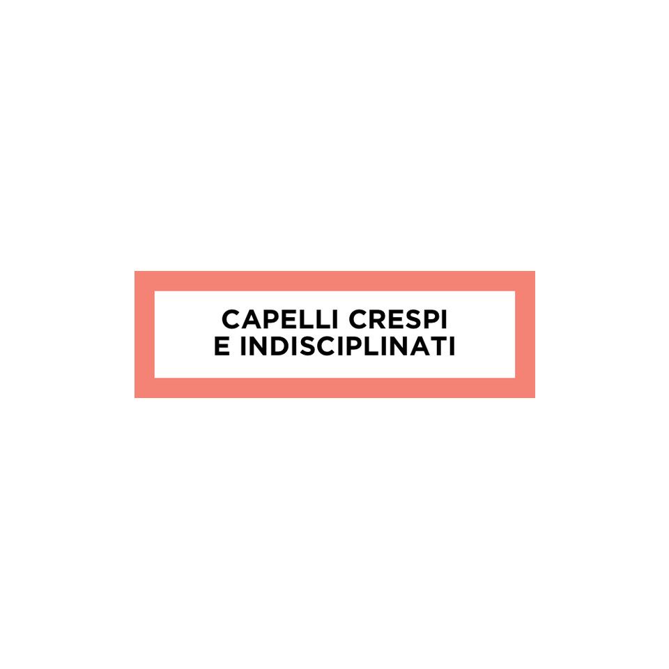 Rechteck mit Aufschrift: CAPELLI CRESPI E INDISCIPLINATI, in roter Umrandung.