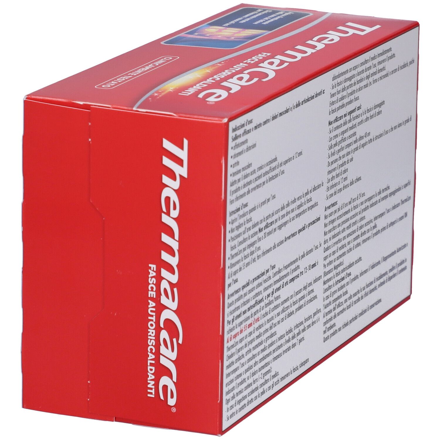 Confezione rossa con nome del prodotto e testo. Retro con testo in italiano.