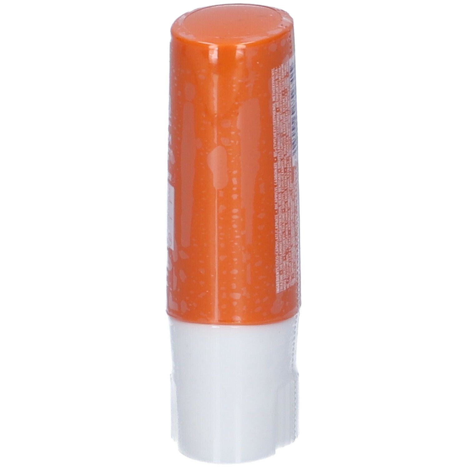 Stick solare cilindrico arancione con base bianca. Testo sul lato.
