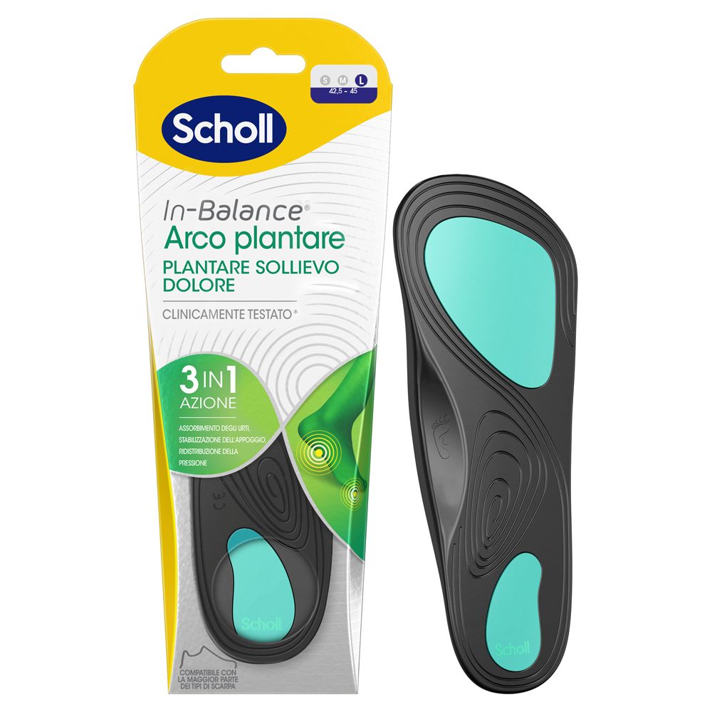 Soletta Scholl In-Balance. Nera con accenti turchese. Taglia L. Confezione con prodotto e soletta.