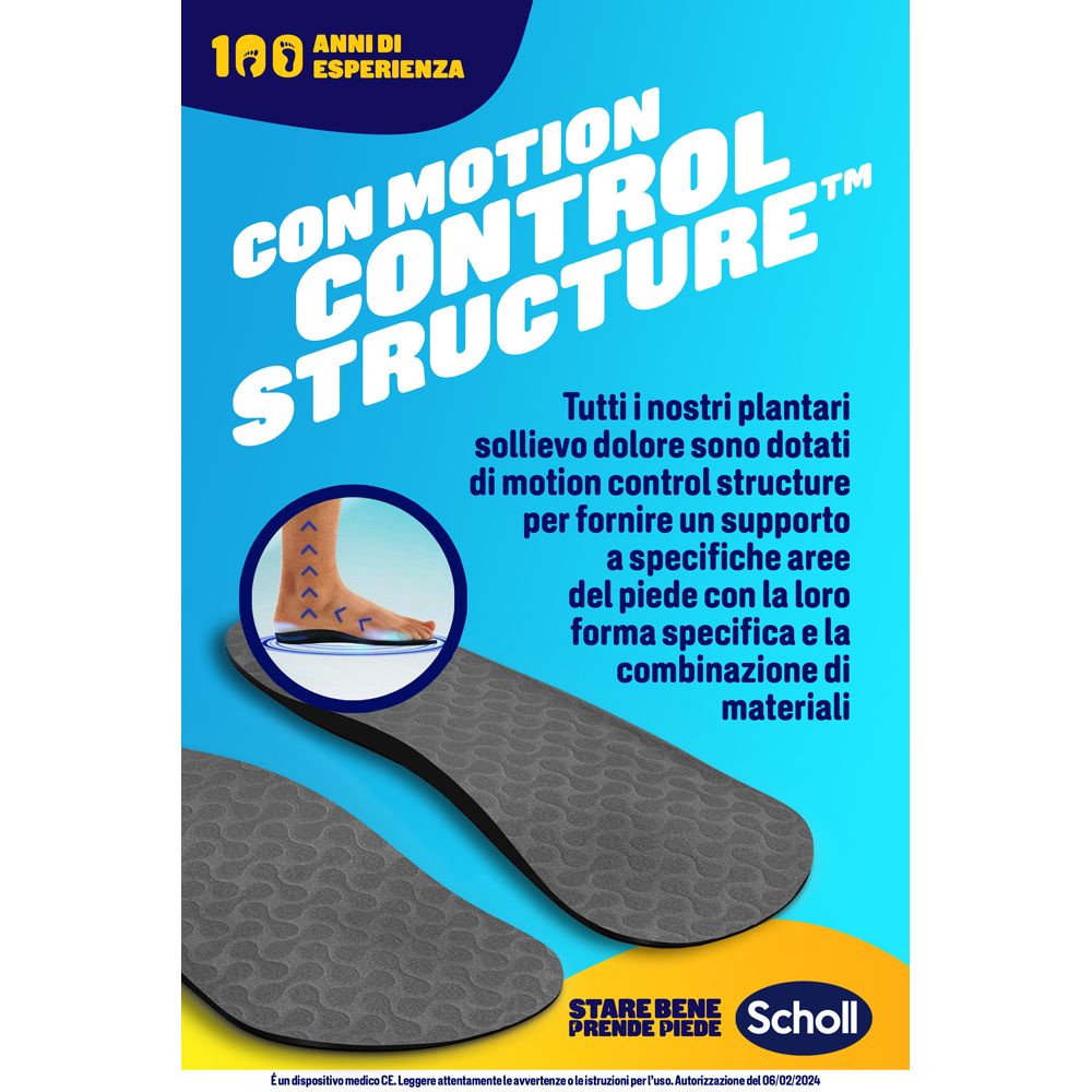 Poster con testo: « Con Motion Control Structure ». Solette. Marchio Scholl.