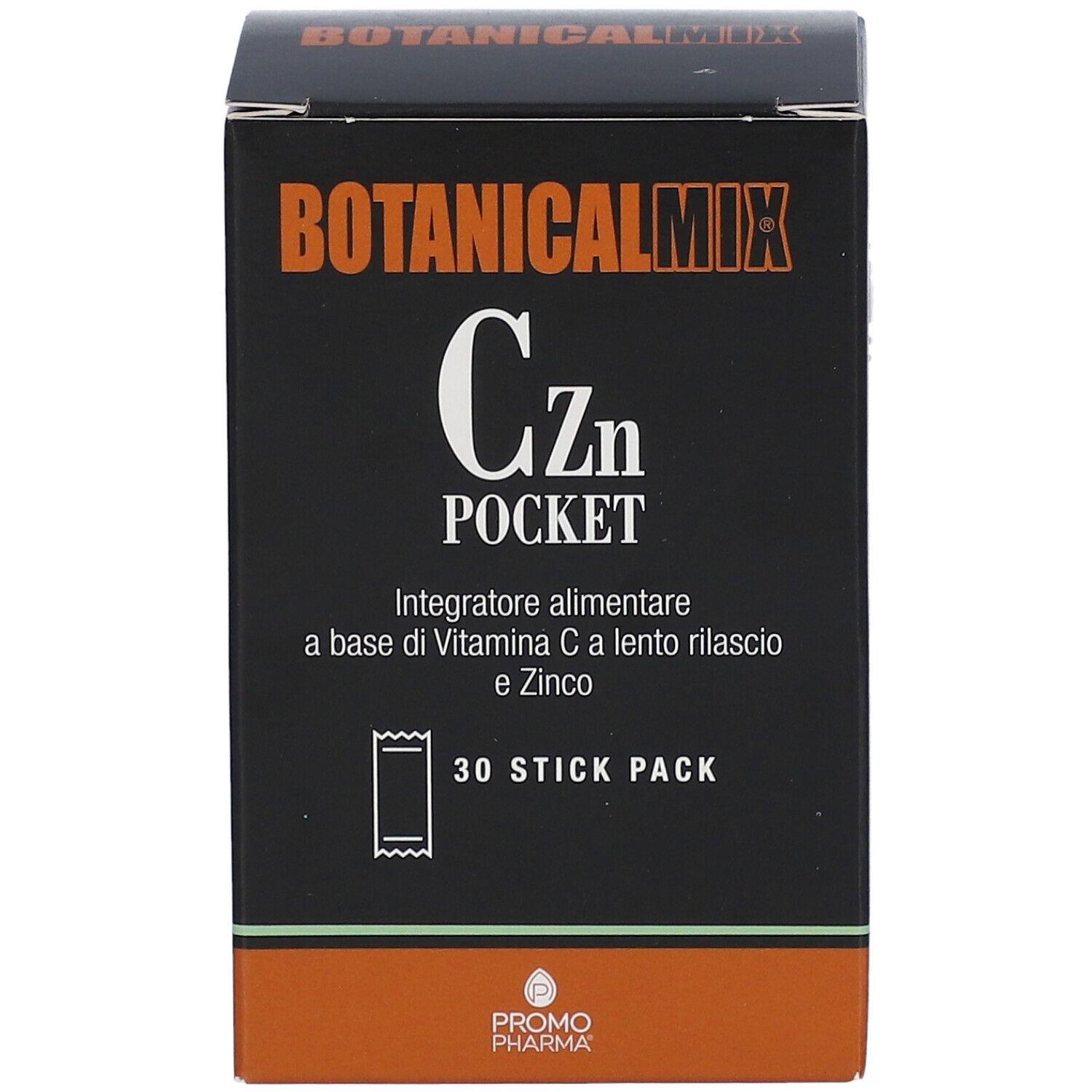 Scatola nera Botanical Mix Czn Pocket, 30 stick pack. Testo e logo PromoPharma.