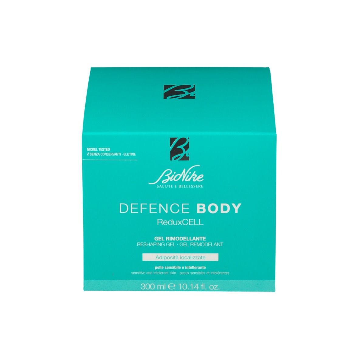 Confezione turchese. Scritta: Defence Body ReduxCELL. Gel per pelli sensibili.