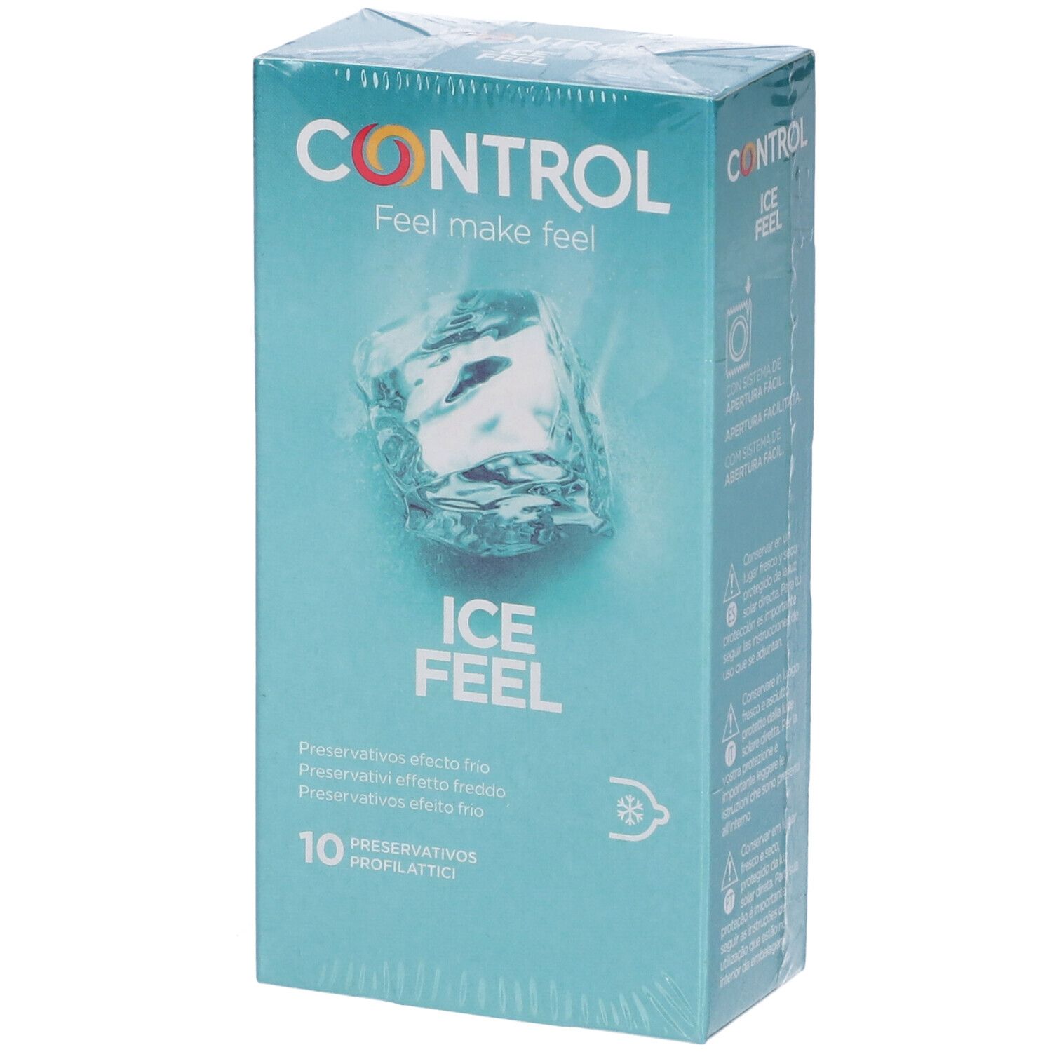 Confezione di Control Ice Feel. Scritta: CONTROL, ICE FEEL, 10 profilattici. Confezionato in plastica.