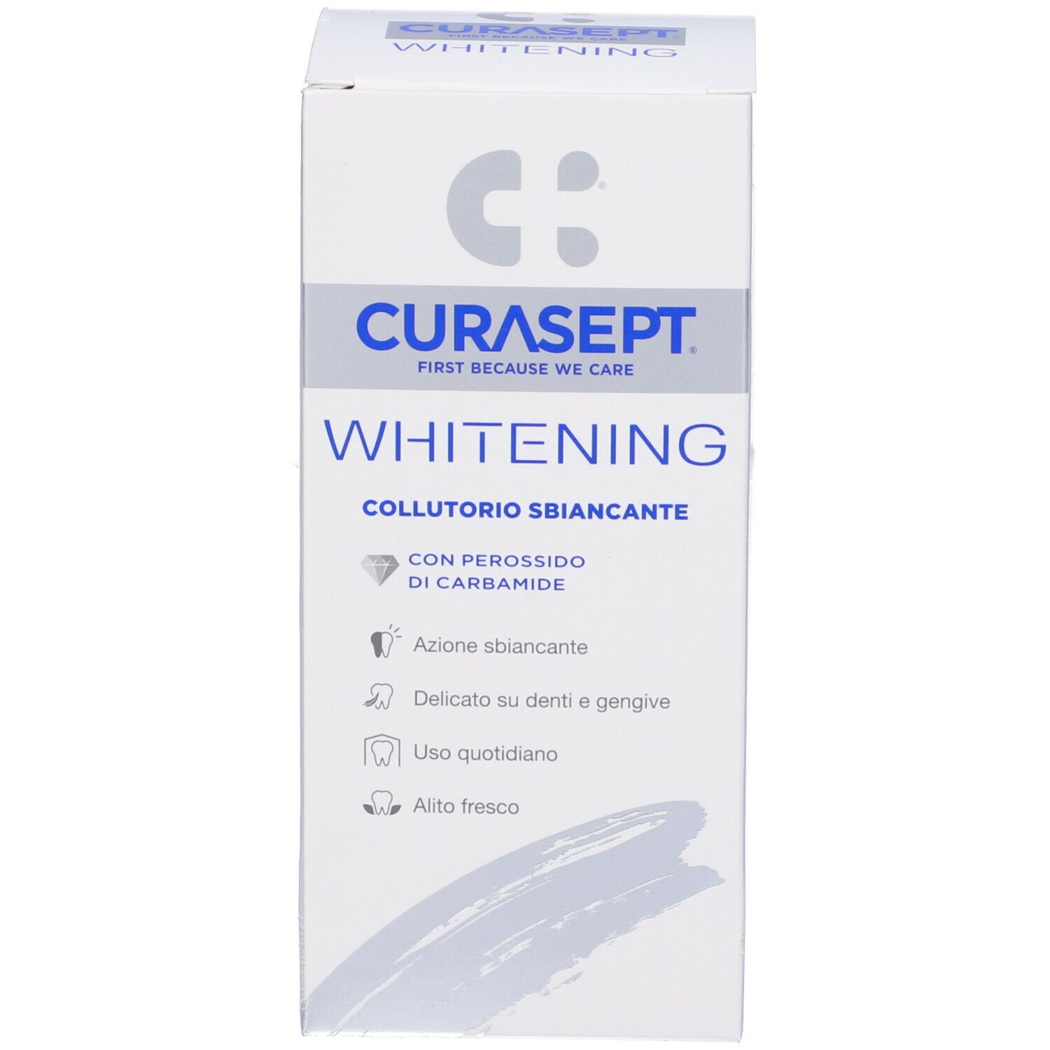 Curasept Whitening Mundspülung mit Carbamidperoxid. Für aufhellende Wirkung, täglichen Gebrauch und frischen Atem.