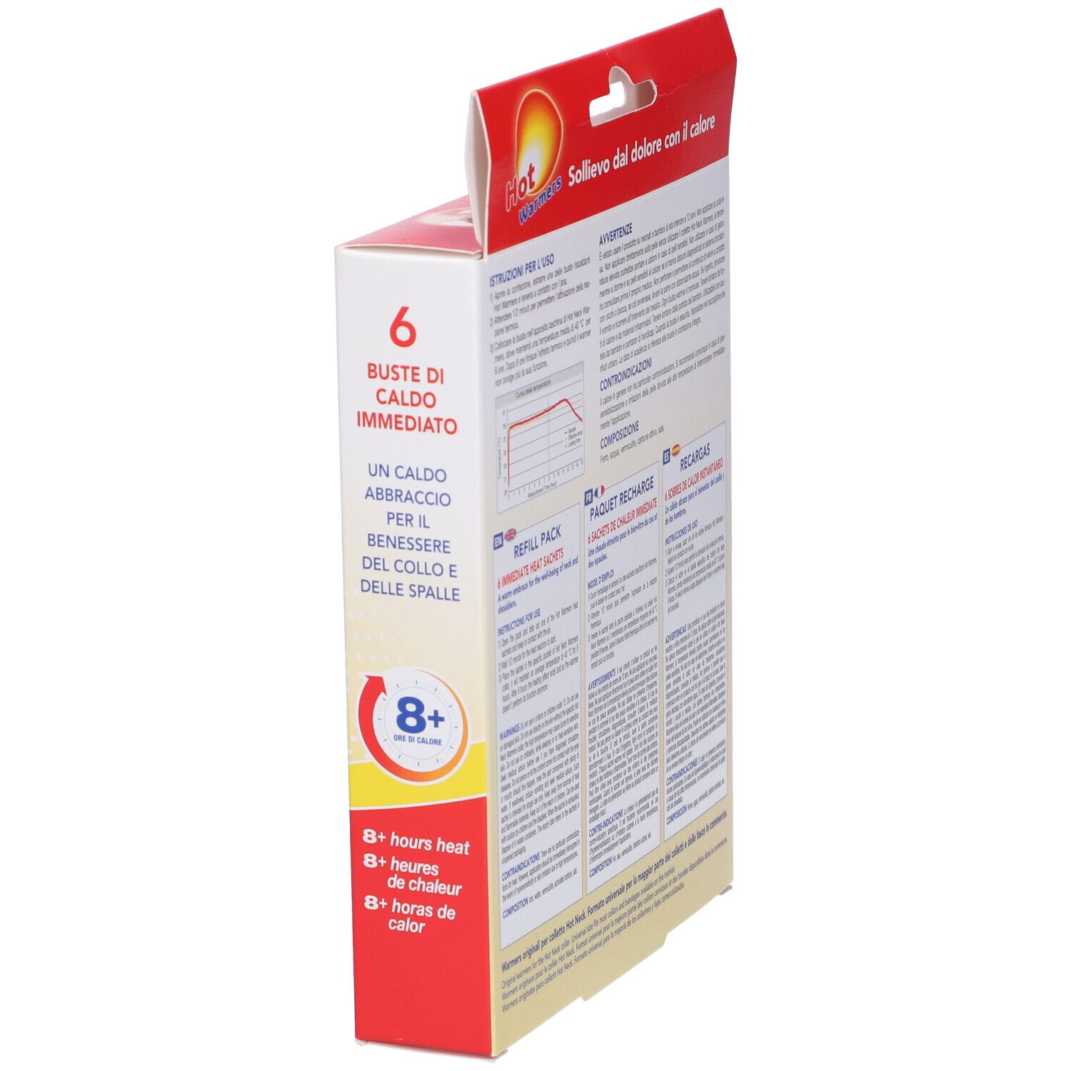 Confezione con 6 buste di calore. Prodotto: Hot Warmers Ricarica per Hot Neck. 8+ ore di calore.