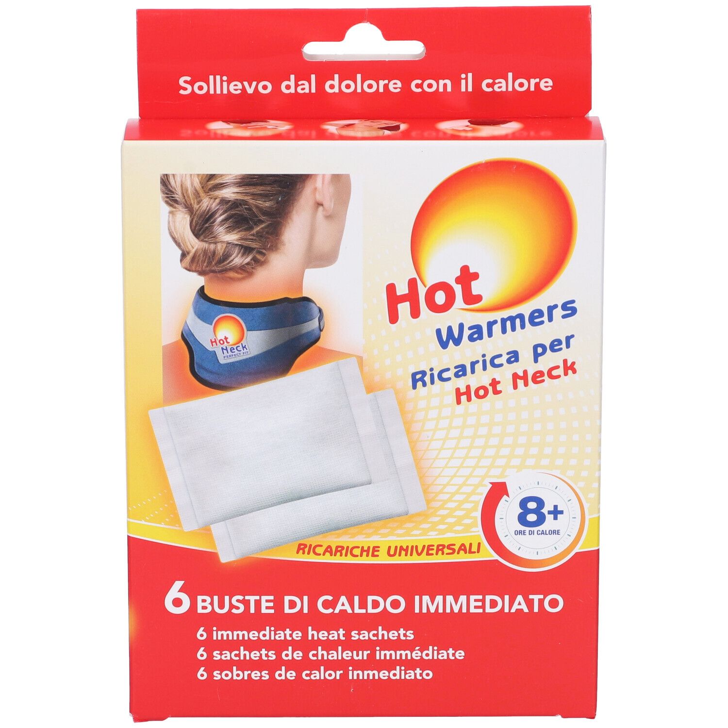 Confezione con 6 buste di calore per il collo. Prodotto: Hot Warmers Ricarica per Hot Neck. 8+ ore di calore.