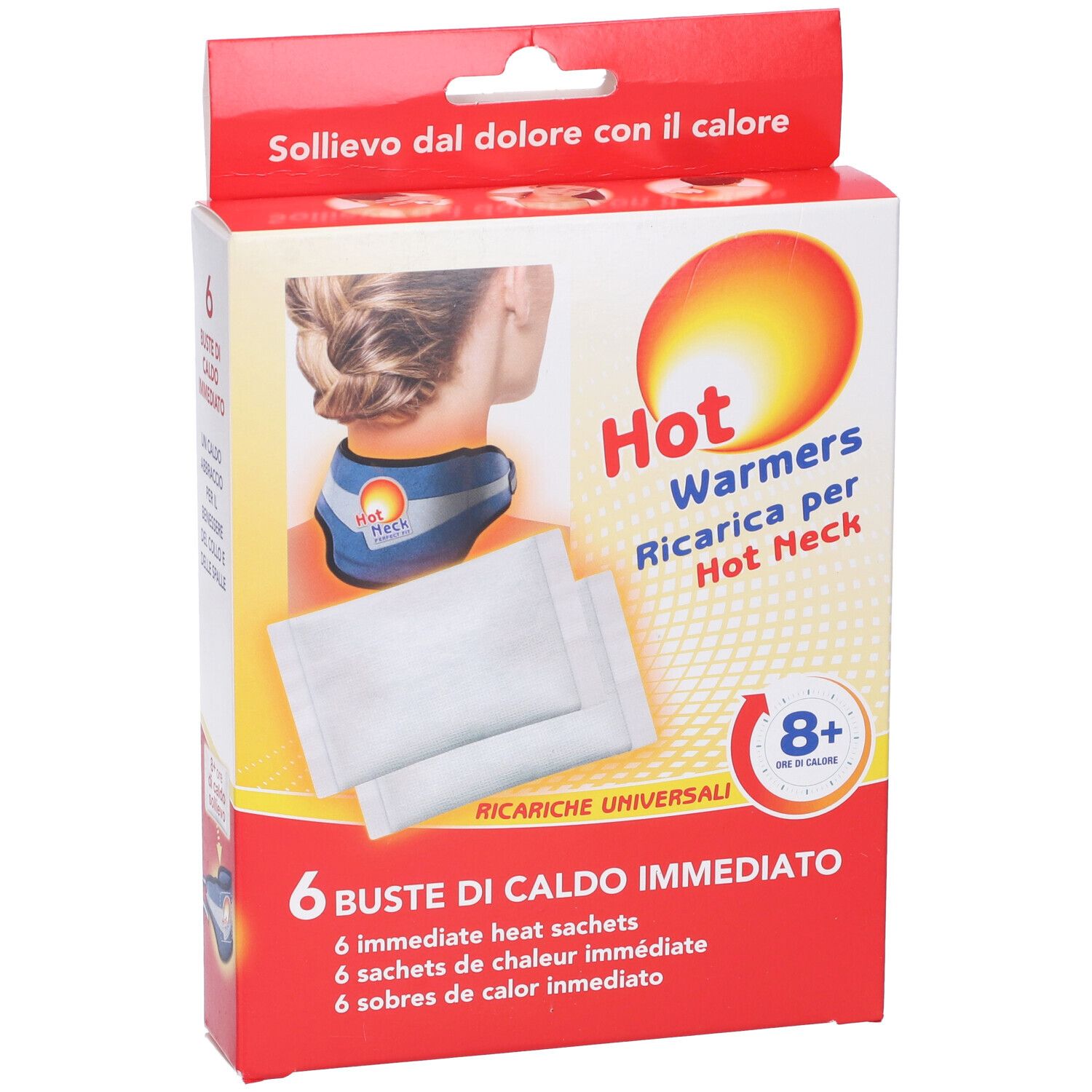 Confezione con 6 buste di calore per il collo. Prodotto: Hot Warmers Ricarica per Hot Neck. 8+ ore di calore.