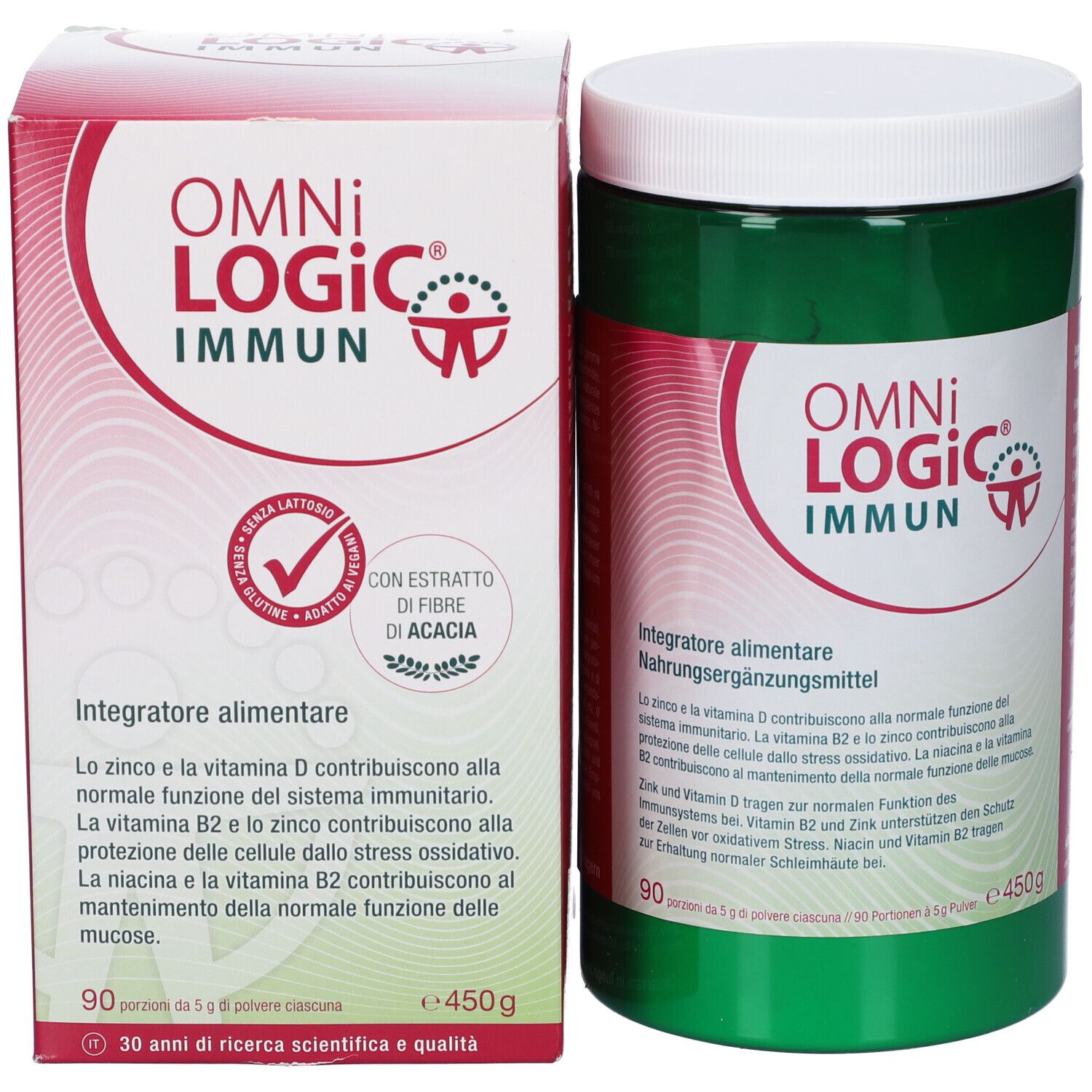 Omni Logic Immun Dose und Verpackungsschachtel, 450g Pulver.