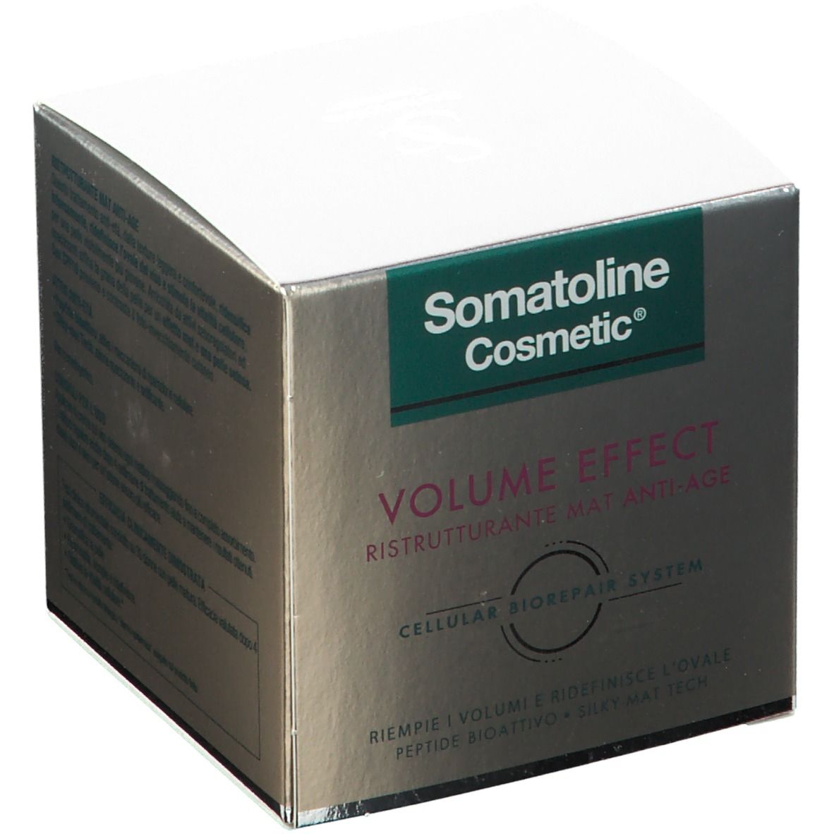 Scatola con Somatoline Cosmetic, Volume Effect, Ristrutturante Mat Anti-Age. CELLULAR BIOREPAIR SYSTEM. Testo.