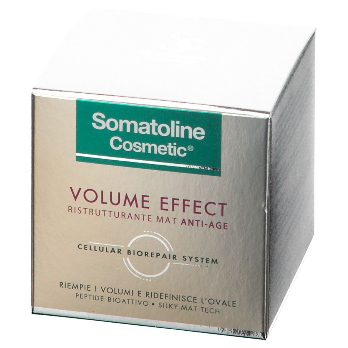 Scatola con Somatoline Cosmetic, Volume Effect, Ristrutturante Mat Anti-Age. CELLULAR BIOREPAIR SYSTEM. Testo.