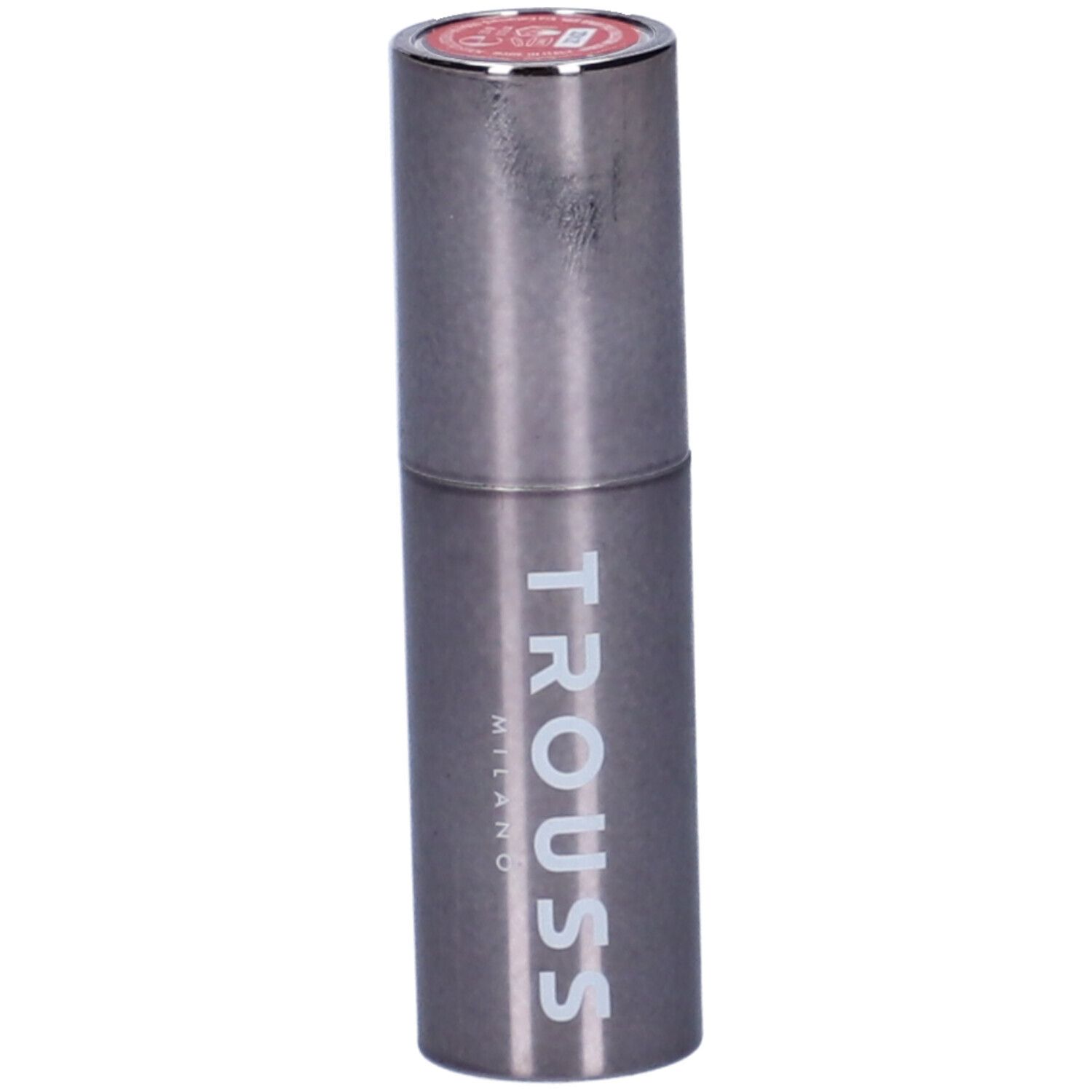 Rossetto in astuccio metallico. Punta rosa visibile. Marchio: TROUSS MILANO.