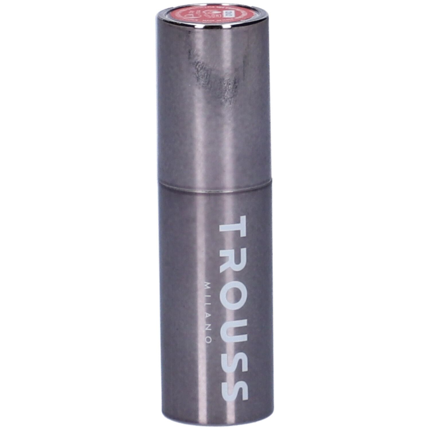 Rossetto in astuccio metallico. Punta rosa visibile. Marchio: TROUSS MILANO.
