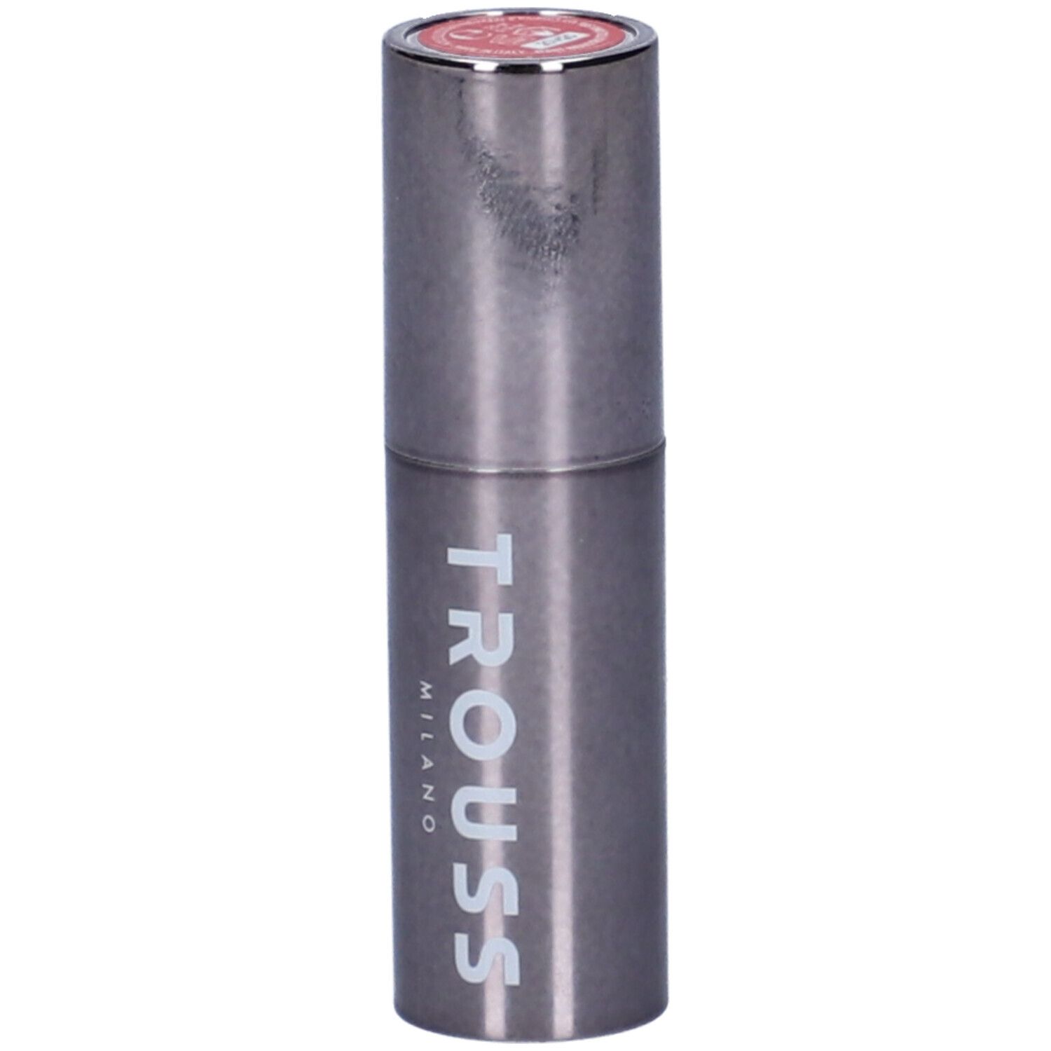 Rossetto in astuccio metallico. Punta rosa visibile. Marchio: TROUSS MILANO.