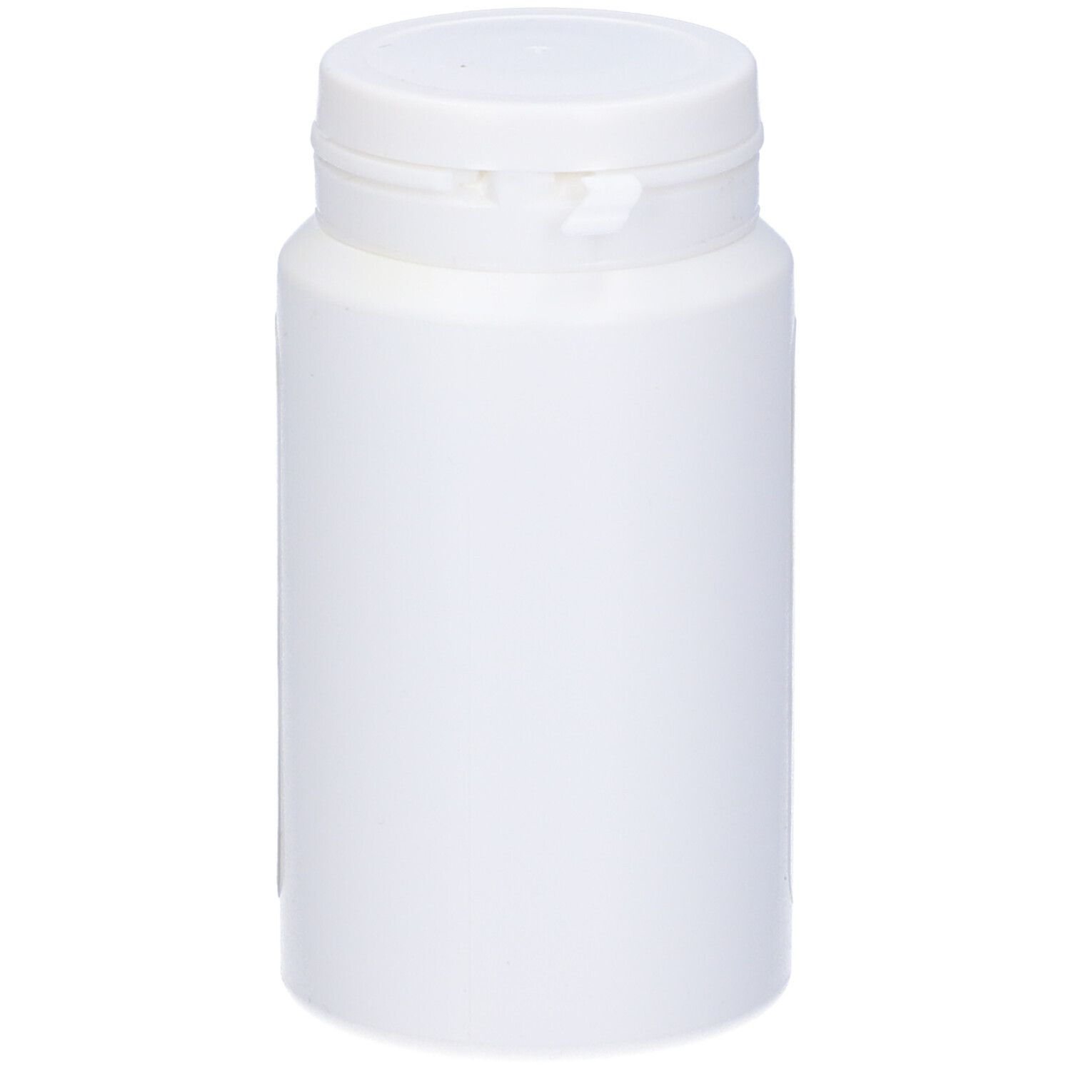 Flacone bianco con tappo. Nessuna scritta visibile.