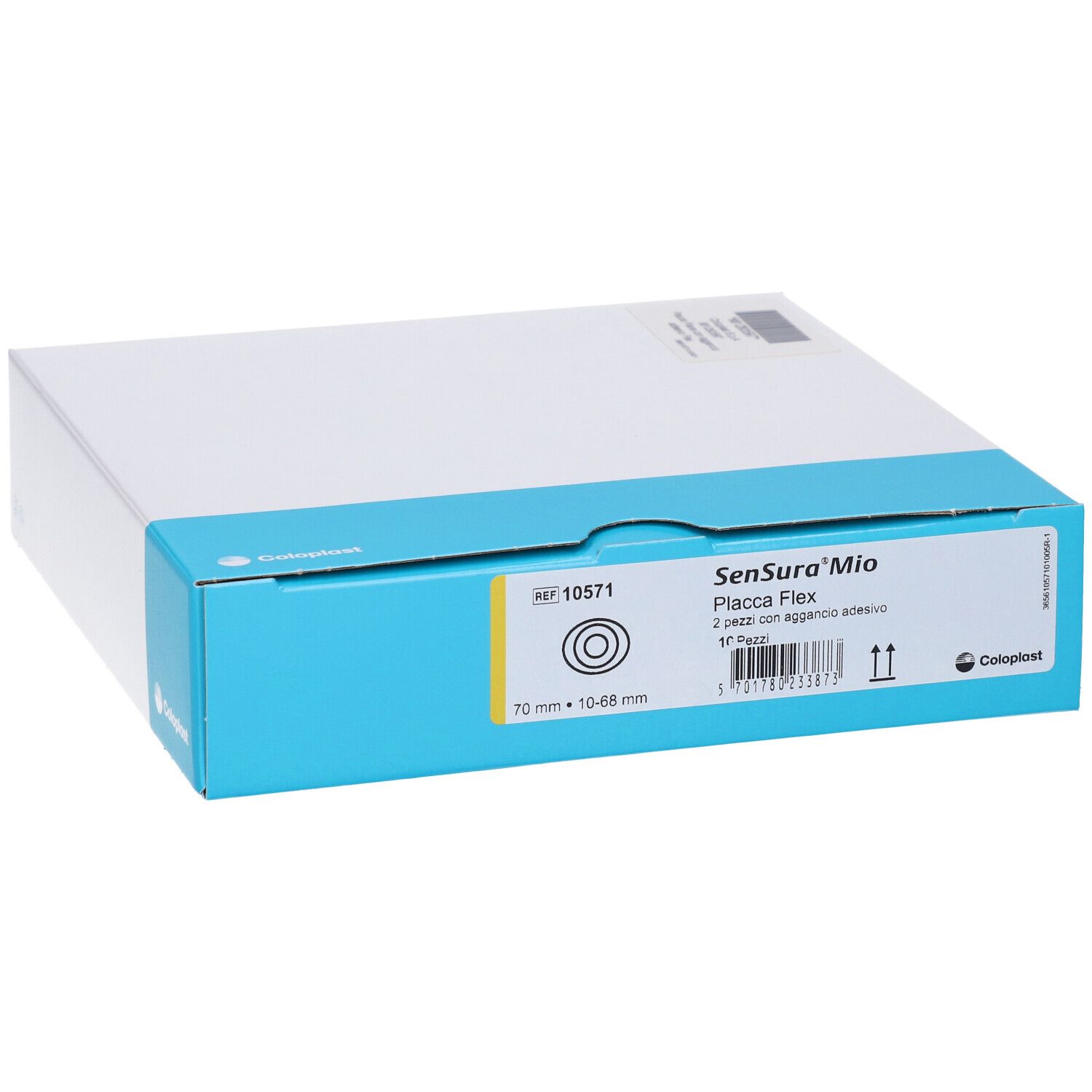 Verpackung: Sensura Mio Flex Flache Platte mit Klebeverschluss, Ref. 10571, 70 mm, 10-68 mm.