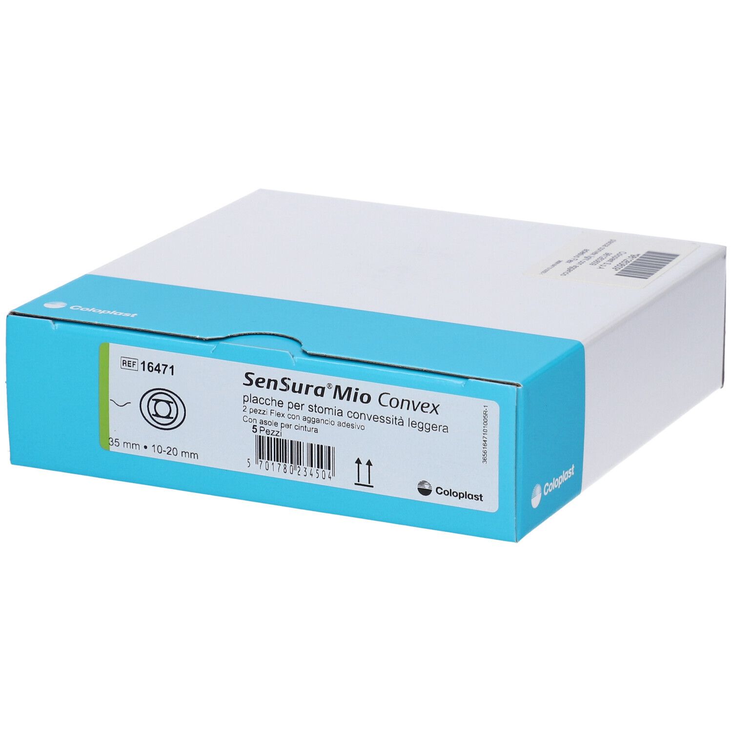 Coloplast SenSura Mio Packung mit medizinischen Stoma-Plättchen.