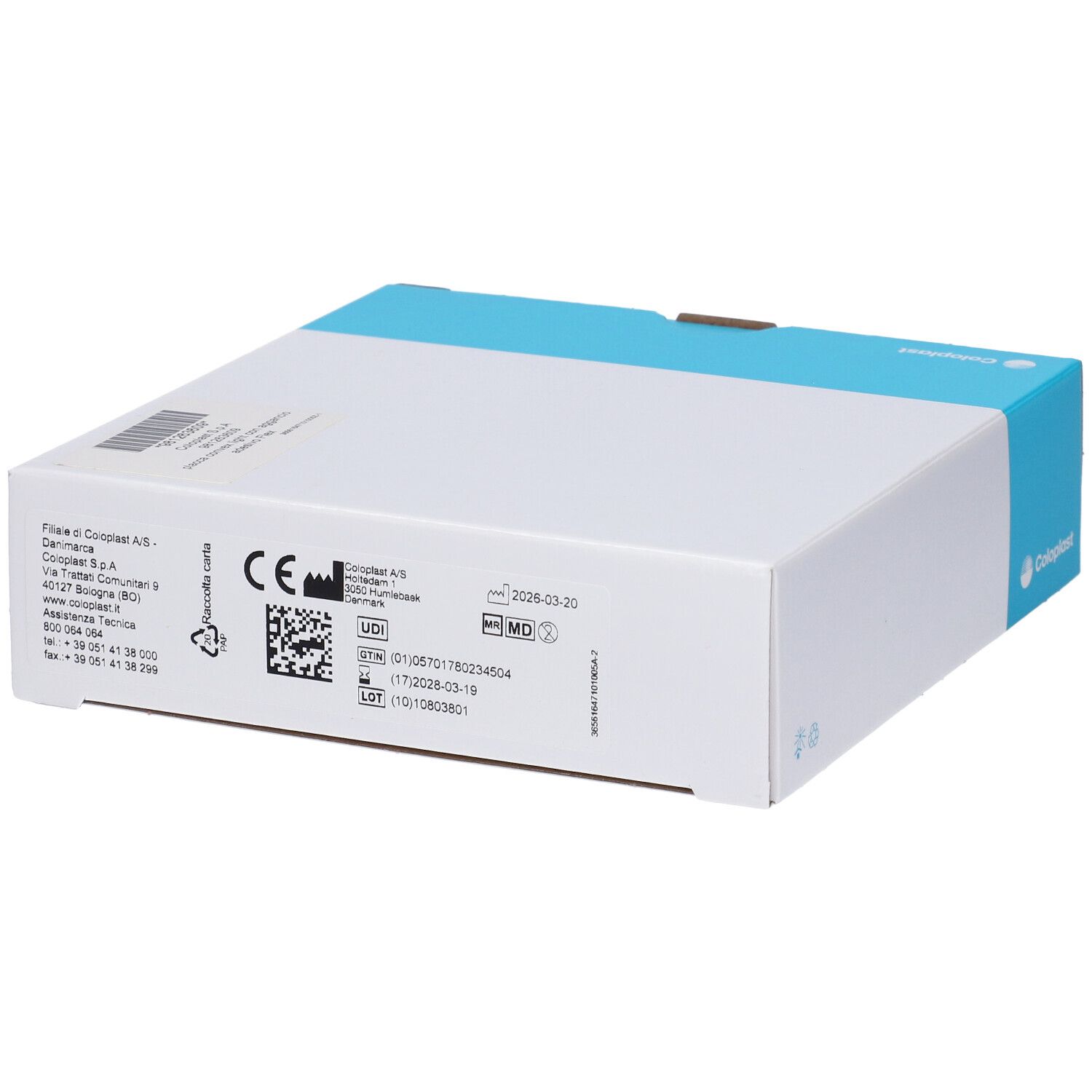 Coloplast SenSura Mio Packung mit medizinischen Stoma-Plättchen.
