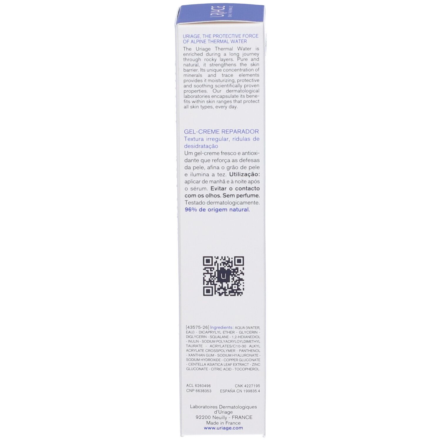 Retro della scatola. Testo in più lingue. Codice QR.