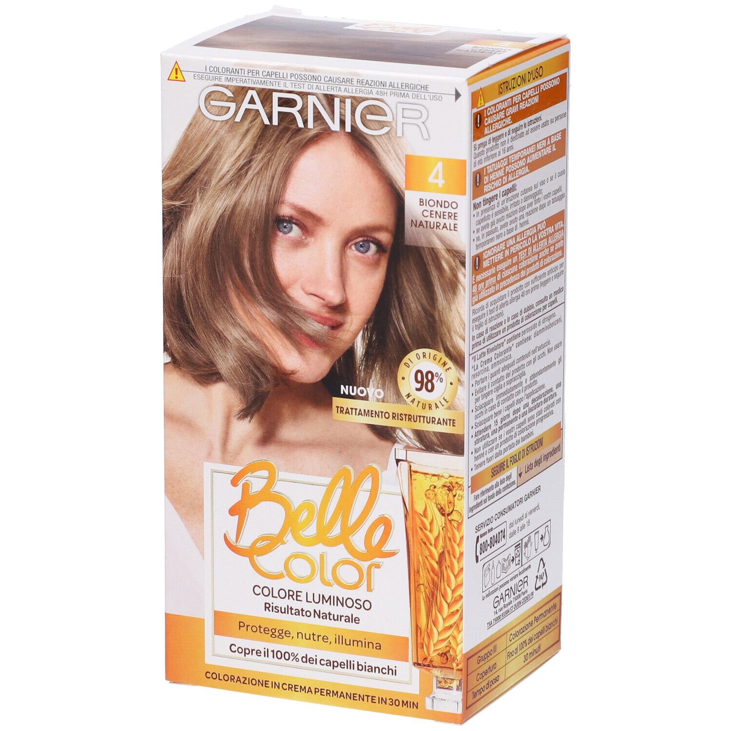 Image of Garnier Tinta Capelli Belle Color, Colore Luminoso e Riflessi Naturali, Copre il 100% dei capelli bianchi, Biondo Cenere Naturale