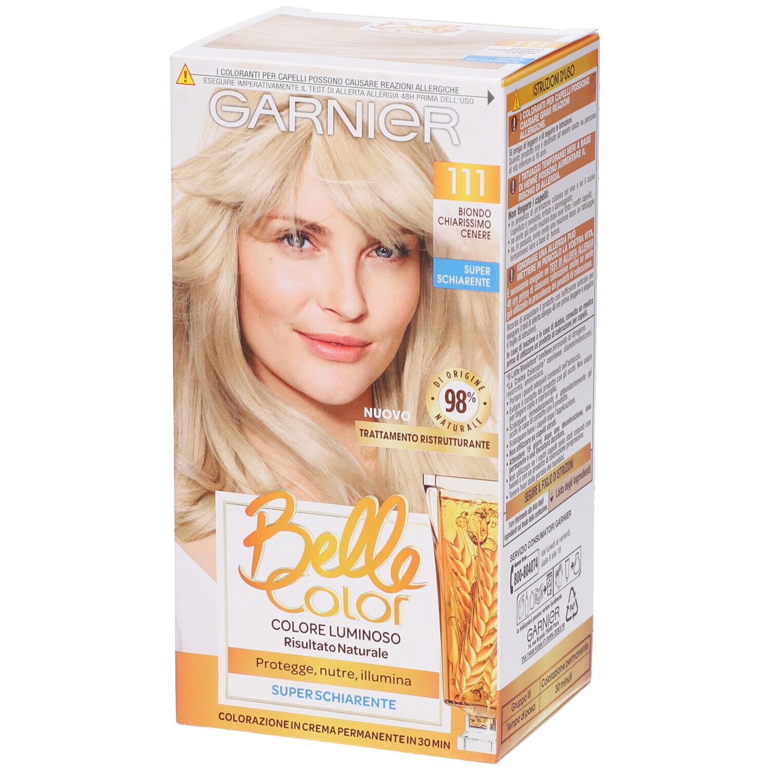 Image of Garnier Tinta Capelli Belle Color, Colore Luminoso e Riflessi Naturali, Copre il 100% dei capelli bianchi, Biondo Chiarissimo Cenere Naturale