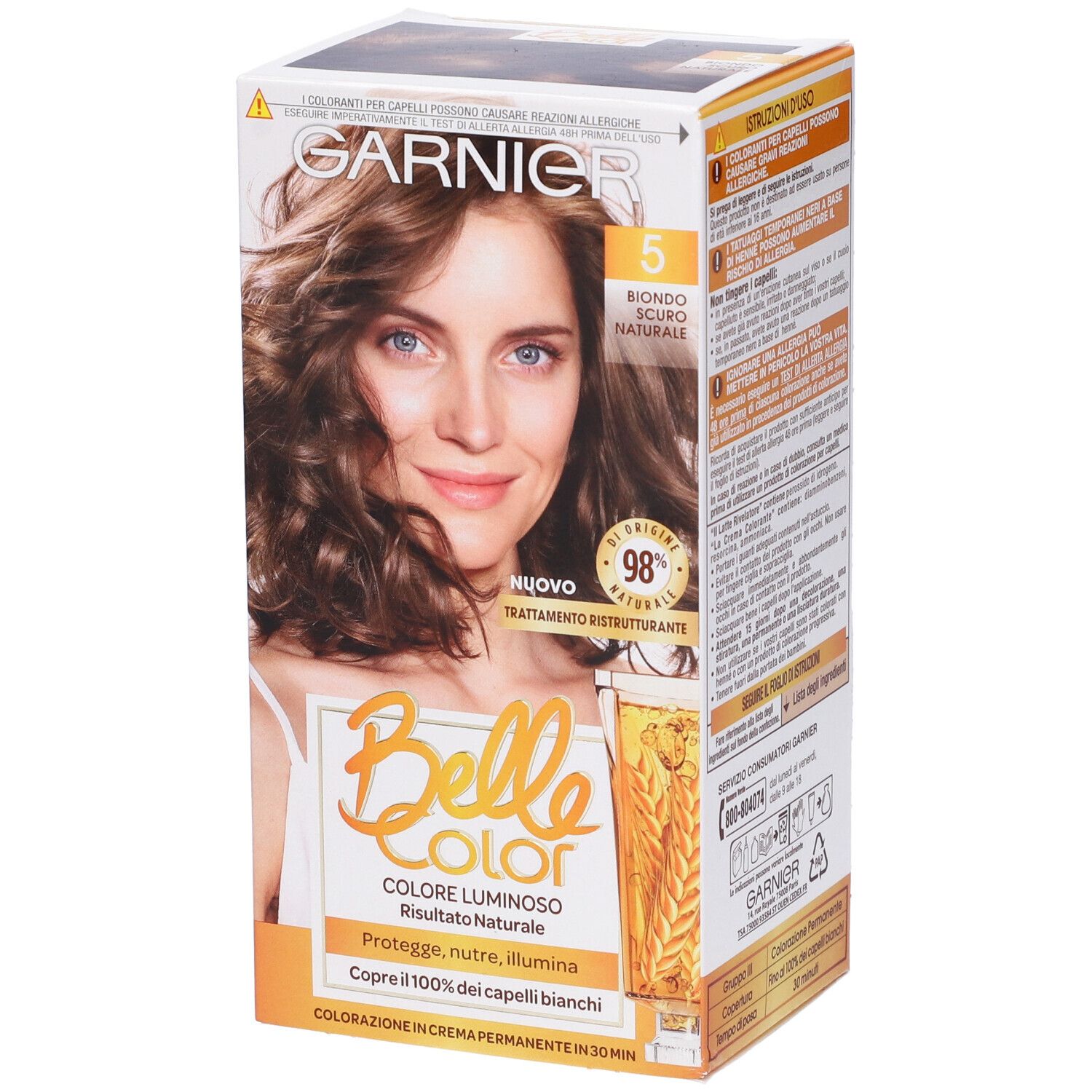 Image of Garnier Tinta Capelli Belle Color, Colore Luminoso e Riflessi Naturali, Copre il 100% dei capelli bianchi, Biondo Scuro Naturale
