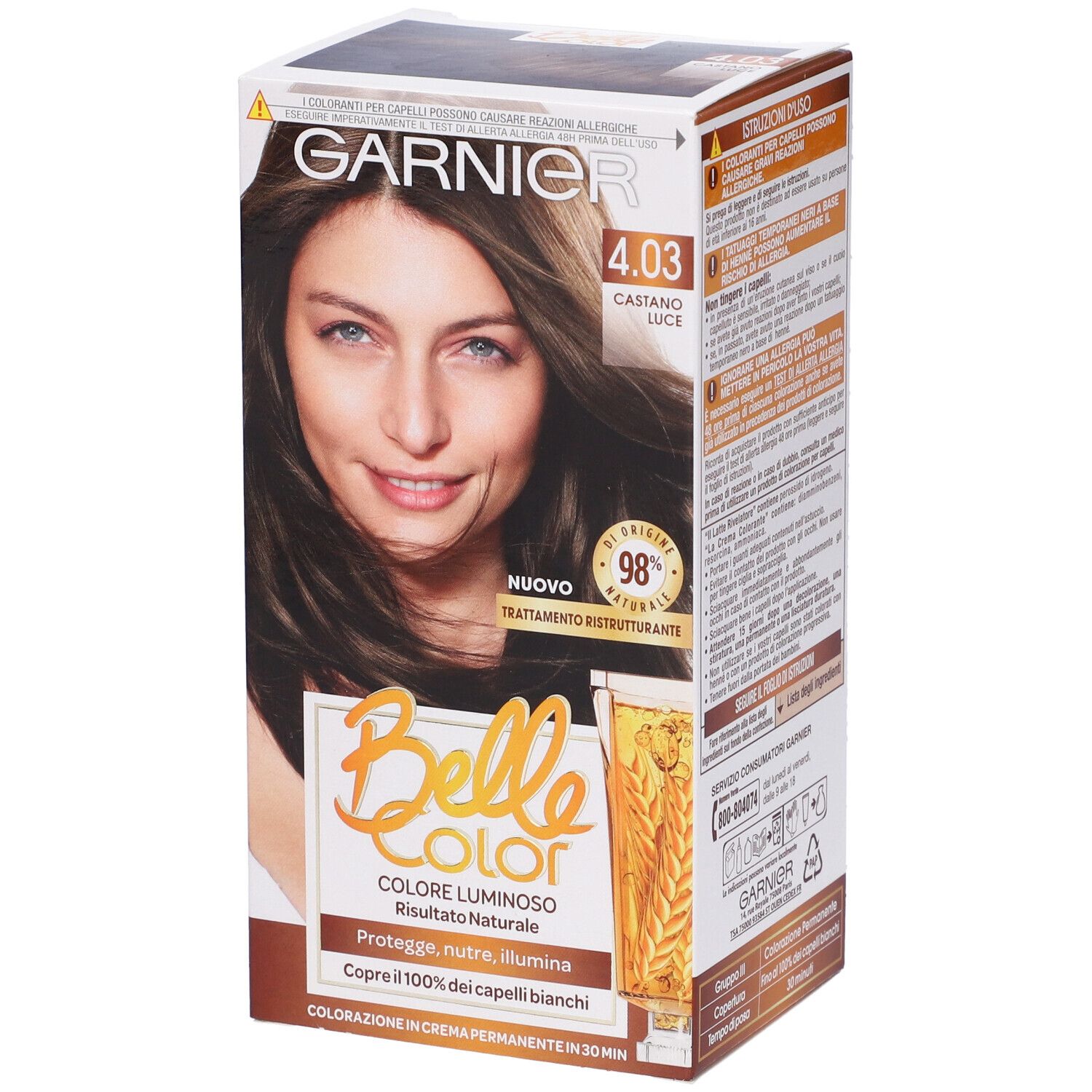 Image of Garnier Tinta Capelli Belle Color, Colore Luminoso e Riflessi Naturali, Copre il 100% dei capelli bianchi, Castano Mediterraneo