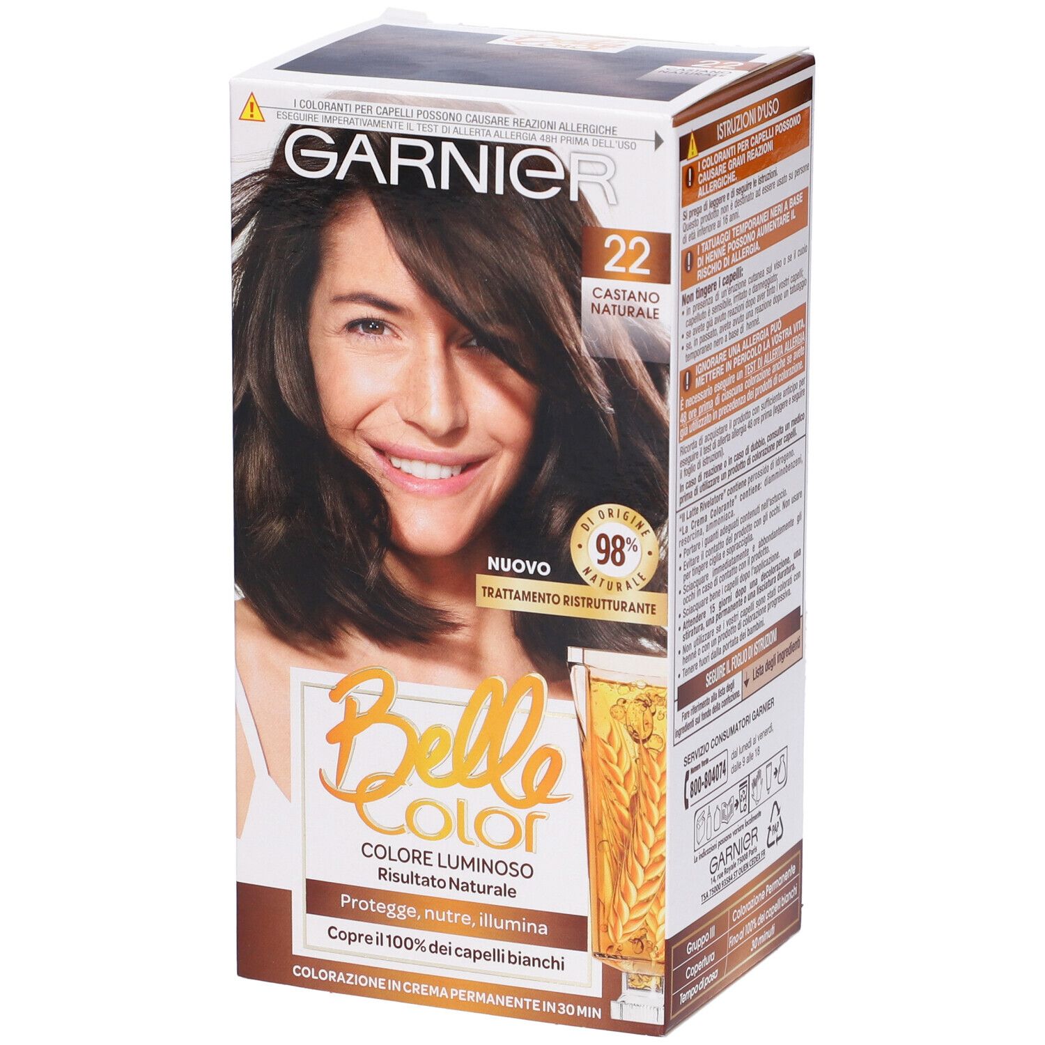 Image of Garnier Tinta Capelli Belle Color, Colore Luminoso e Riflessi Naturali, Copre il 100% dei capelli bianchi, Castano Naturale