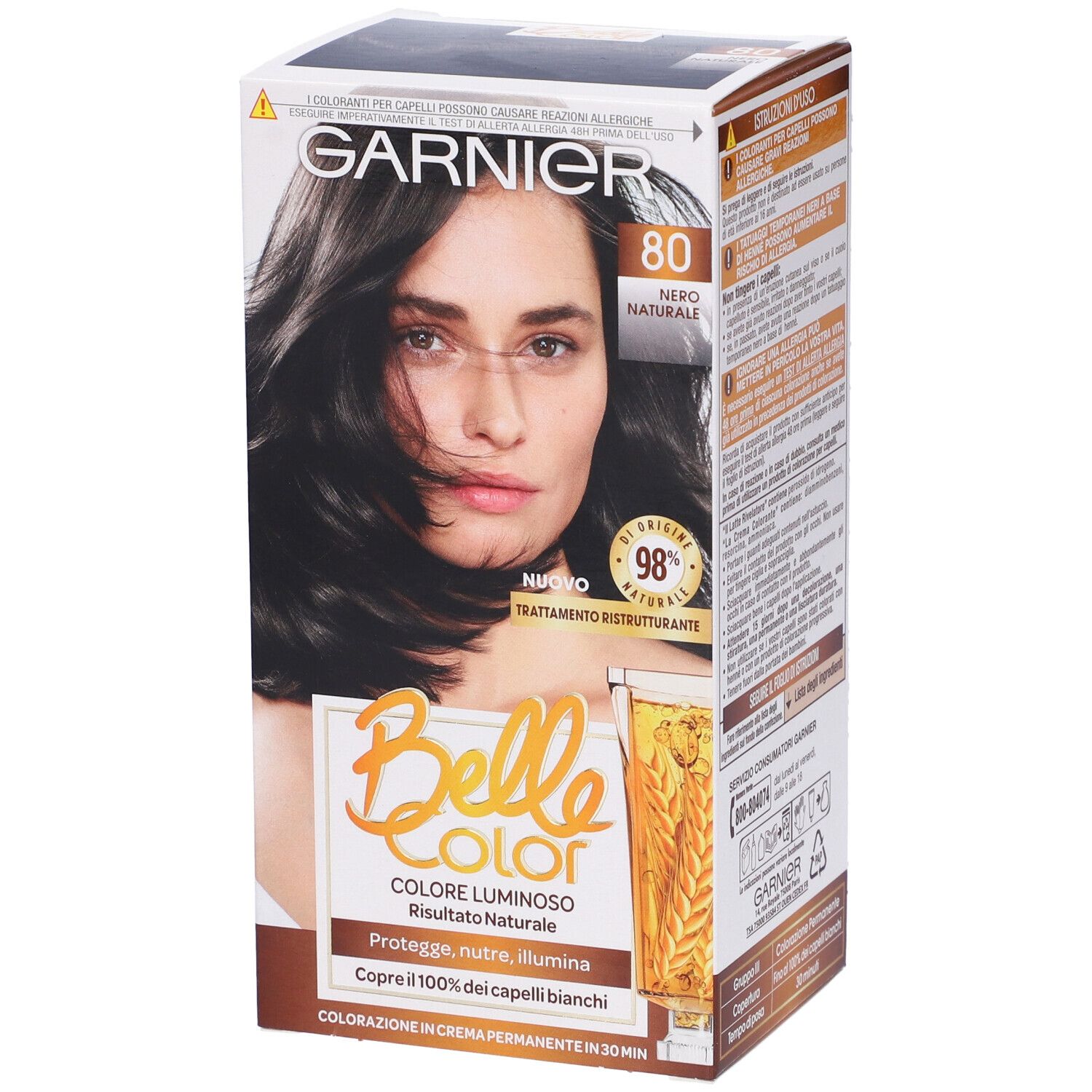 Image of Garnier Tinta Capelli Belle Color, Colore Luminoso e Riflessi Naturali, Copre il 100% dei capelli bianchi, Nero Naturale