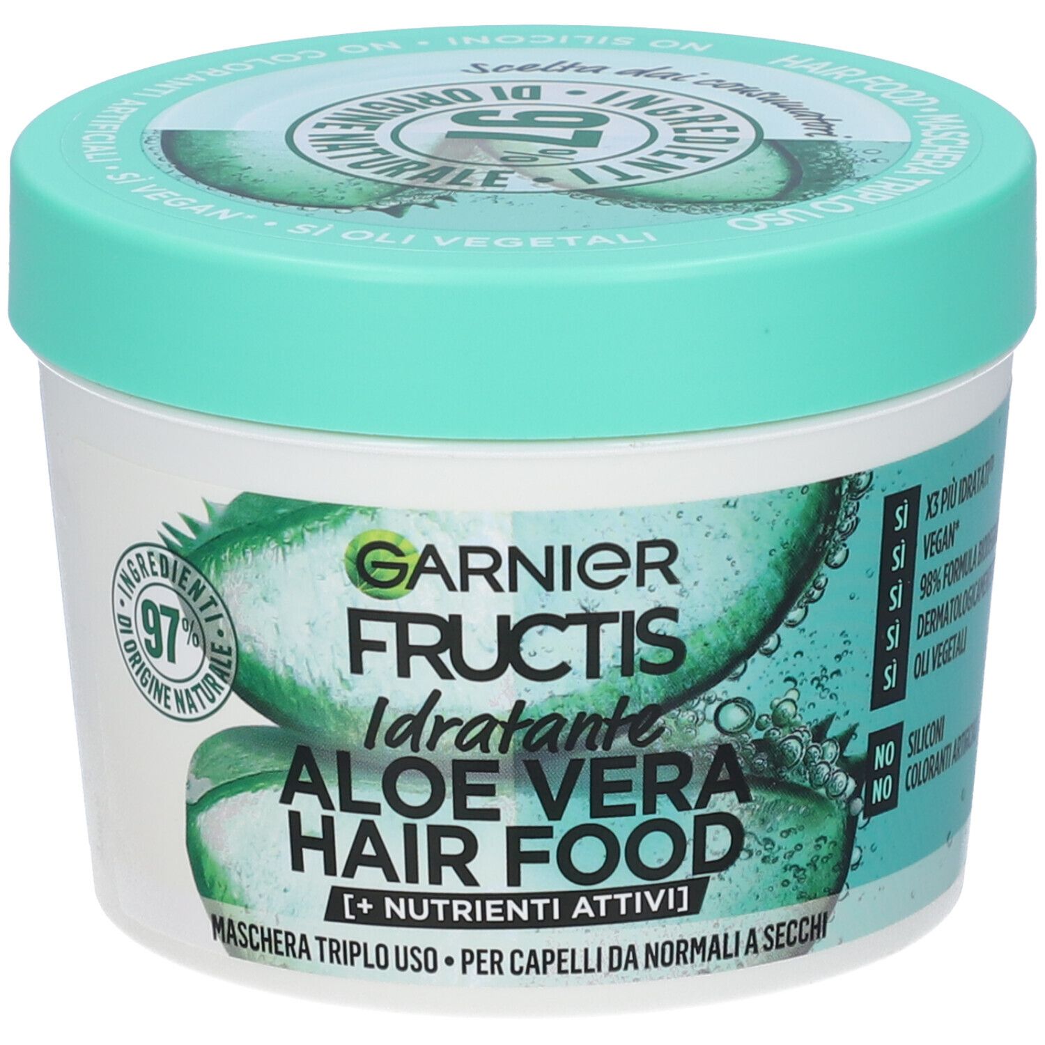 Image of Garnier Maschera Idratante Fructis Hair Food, Maschera Riparatrice 3 in 1 con Formula Vegana per Capelli normali, Aloe, 390 ml
