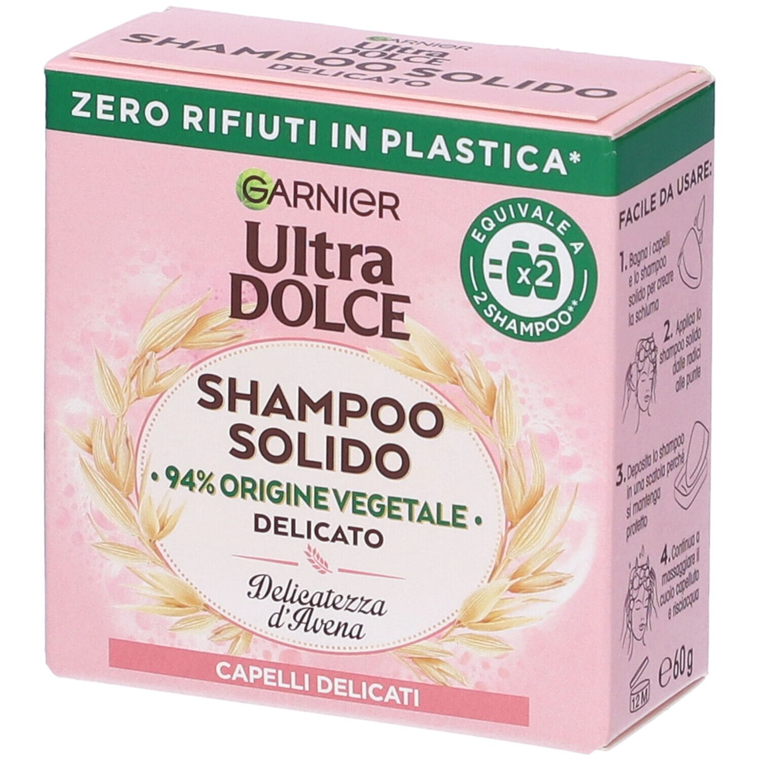 Image of Garnier Ultra Dolce Shampoo Solido Delicatezza D’Avena, Per Cute sensibile e Capelli Delicati, Con packaging 100% ecologico plastic-free, 60 gr
