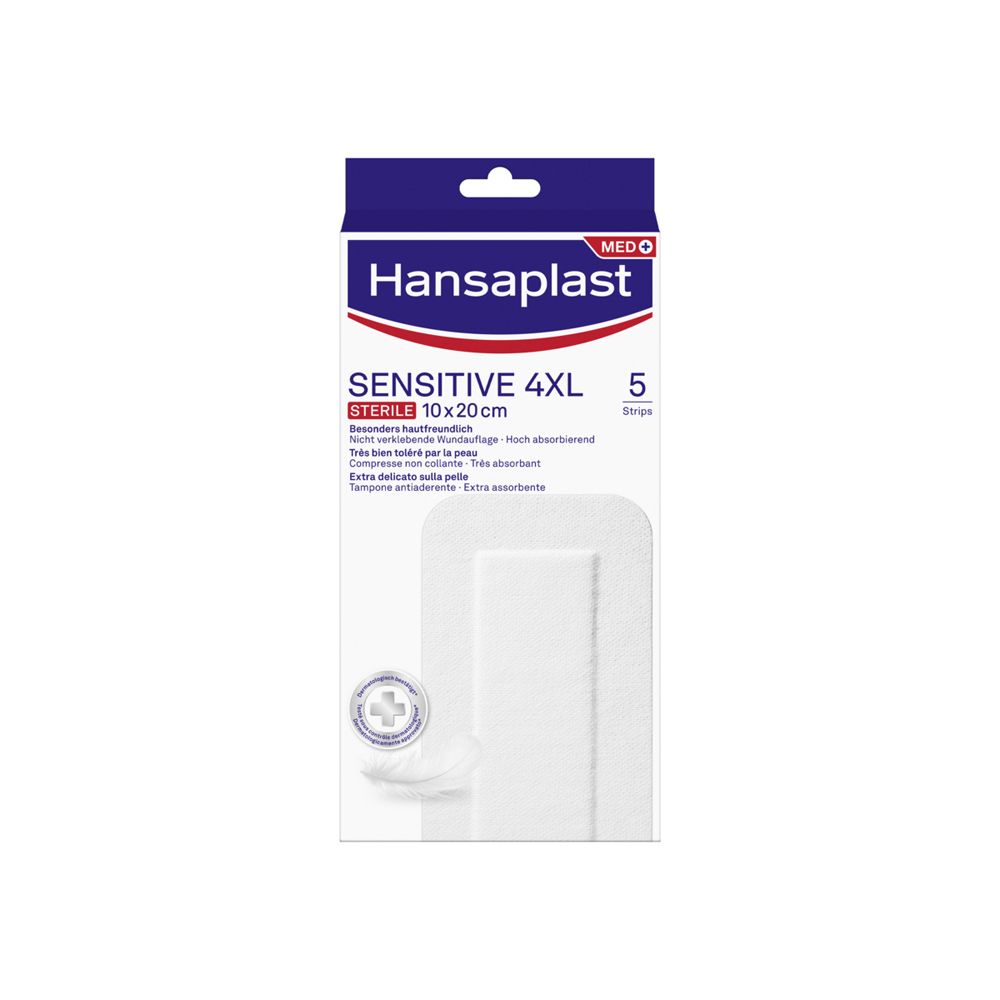 Hansaplast Cerotti Sensitive 4XL, Cerotti medicazione per ferite medio-grandi, 5 pezzi da 10 x 20 cm