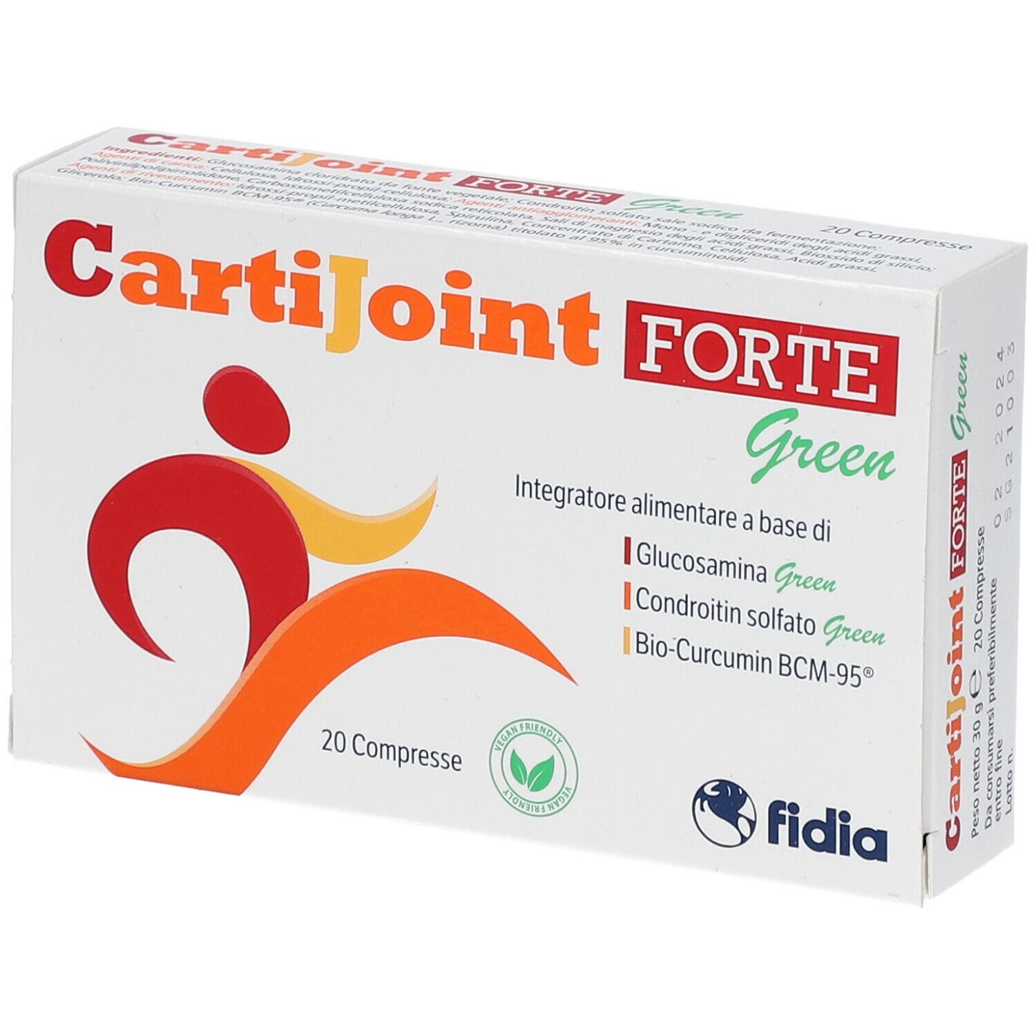 Confezione "Cartijoint FORTE Green" con 20 compresse. Logo, ingredienti.