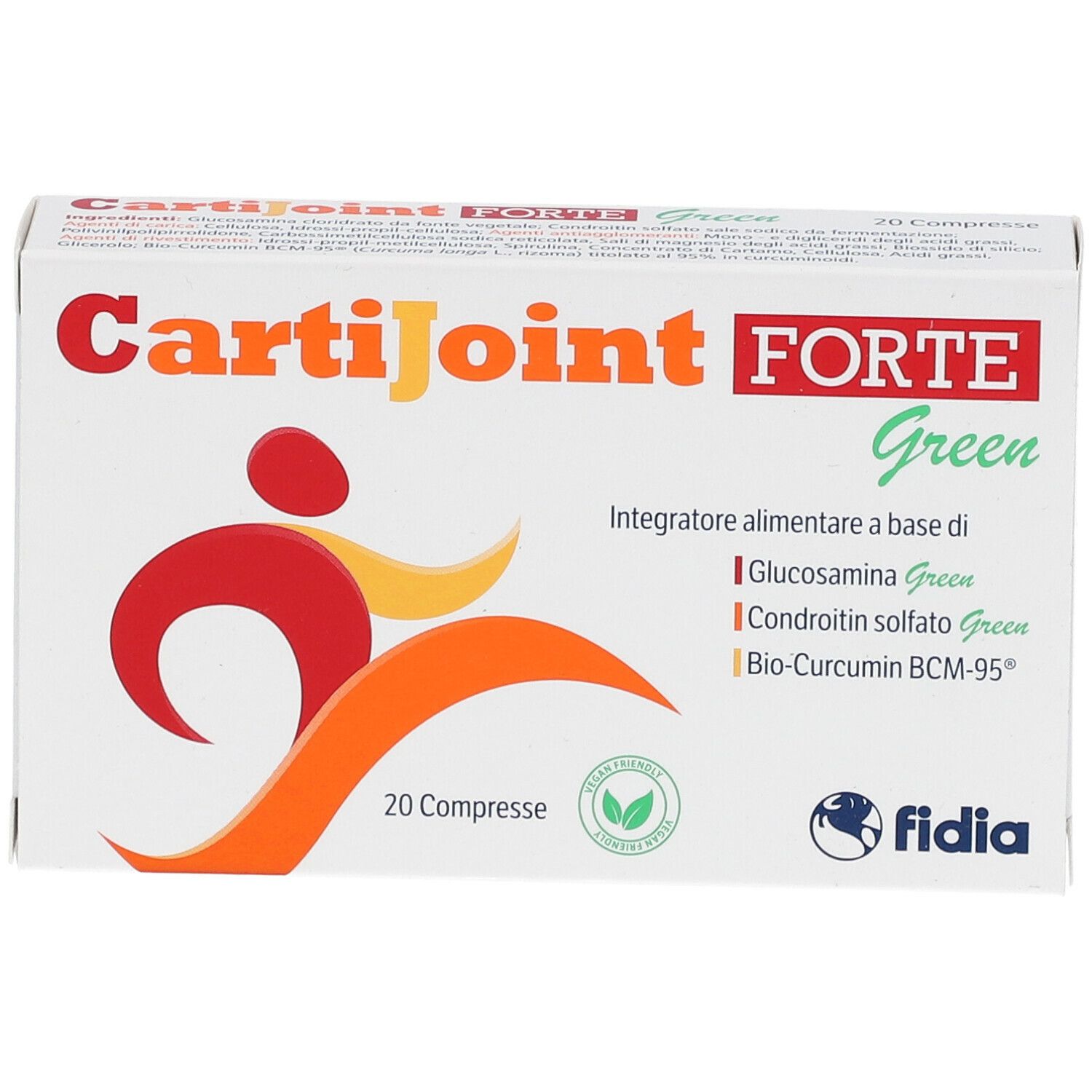 Confezione "Cartijoint FORTE Green" con 20 compresse. Logo, ingredienti.
