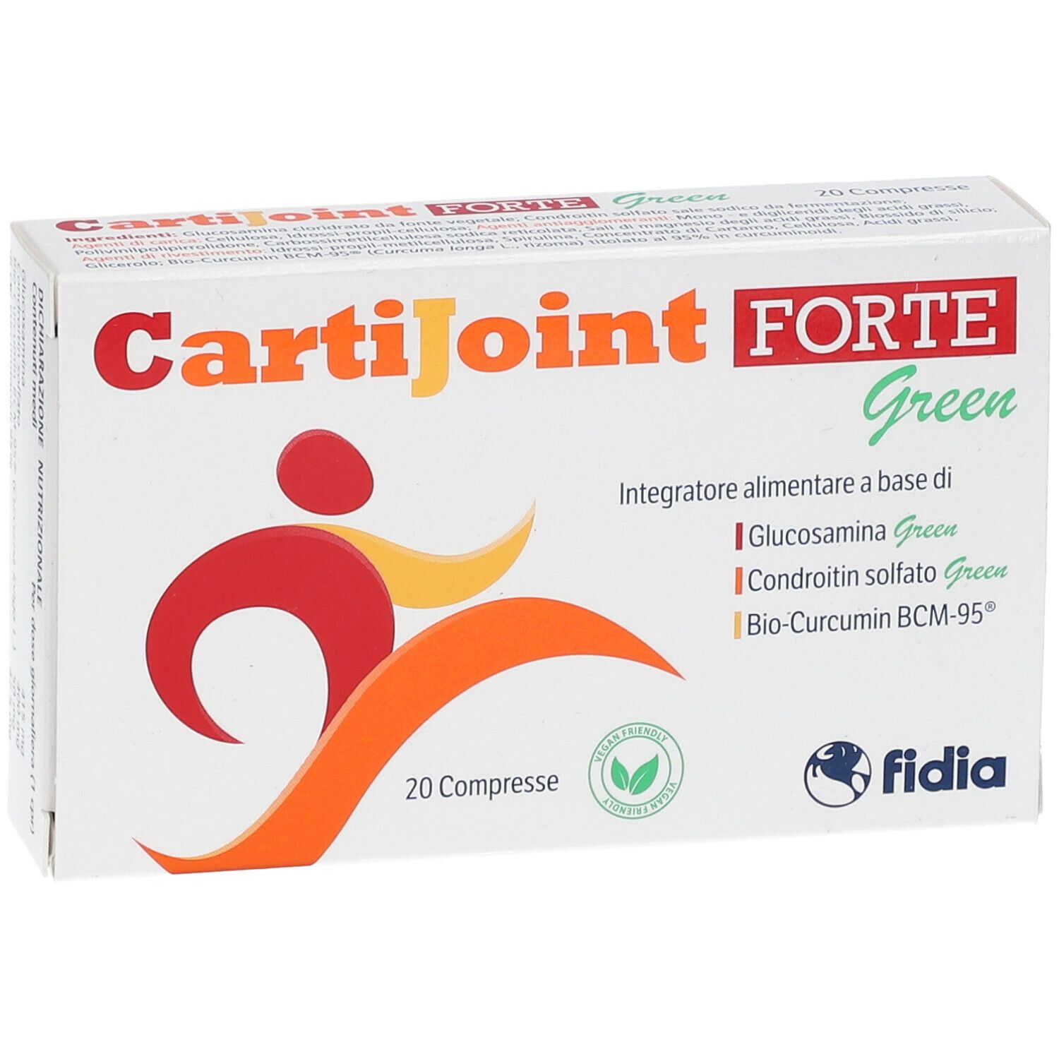 Confezione "Cartijoint FORTE Green" con 20 compresse. Logo, ingredienti.