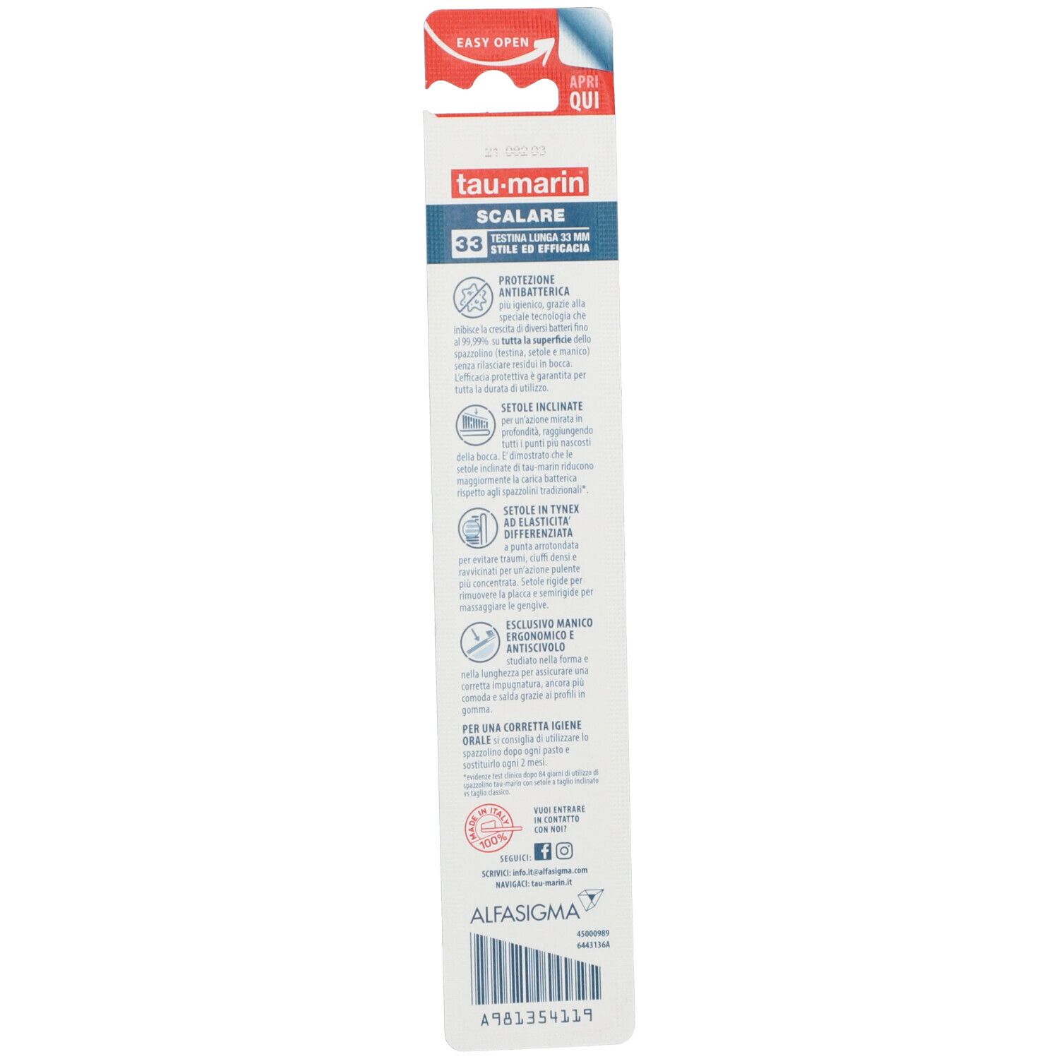 Dos de l'emballage Tau Marin Skalar 33 Medium. Texte, logos, code-barres.