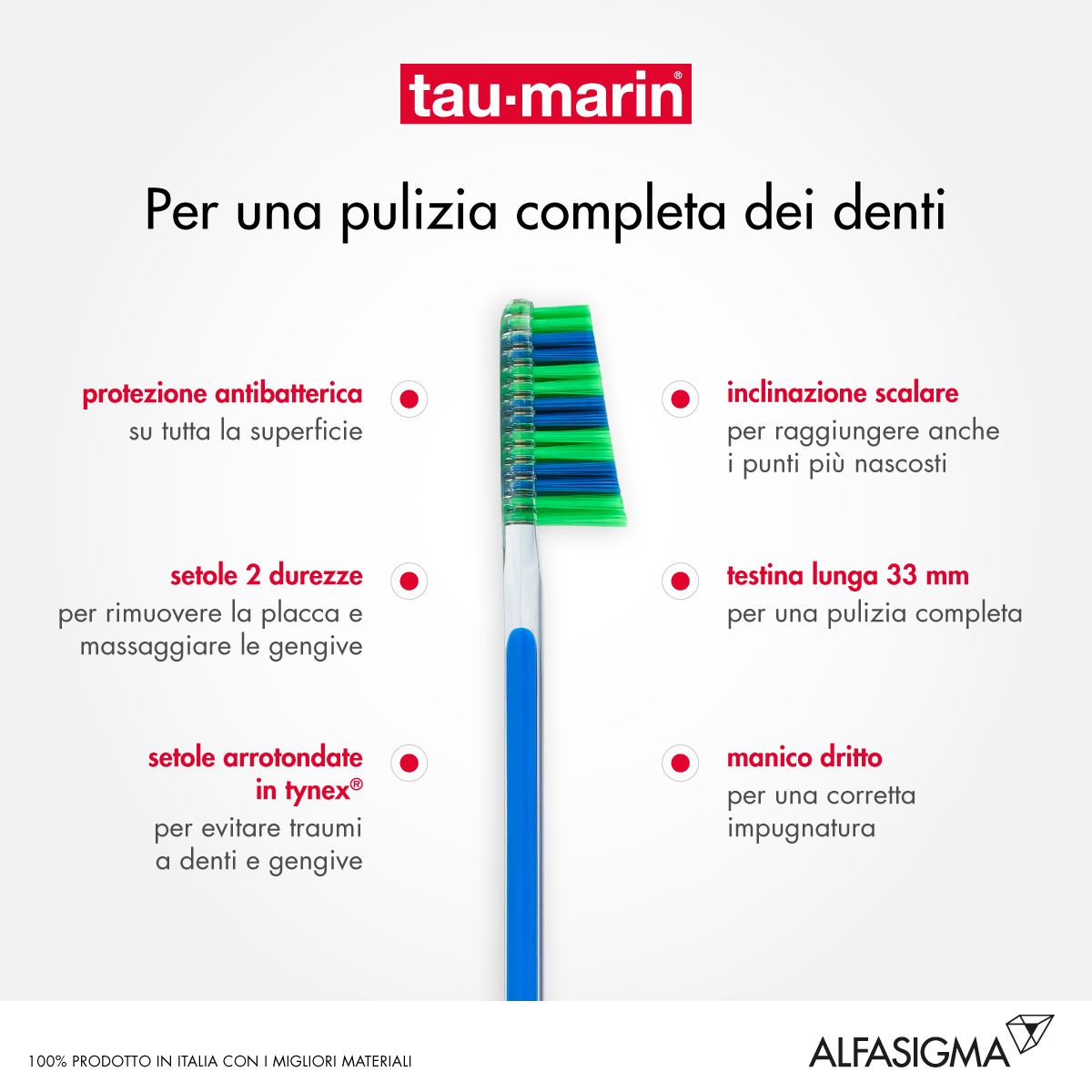 Brosse à dents Tau Marin Skalar 33 Medium, vert-bleu. Caractéristiques: antibactérien, tête 33mm, manche droit.