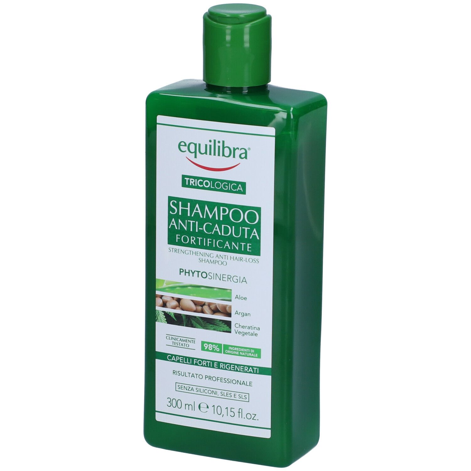 Grüne Flasche Equilibra Tricologica Shampoo Anti-Caduta Fortificante, 300 ml.