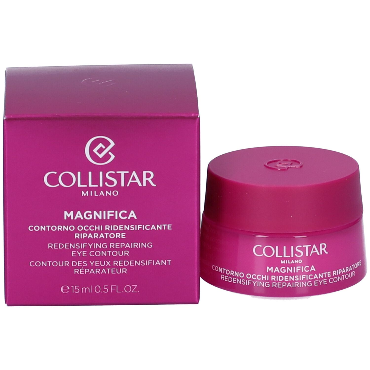 Vasetto e scatola rosa. Scritta: "COLLISTAR MAGNIFICA".
