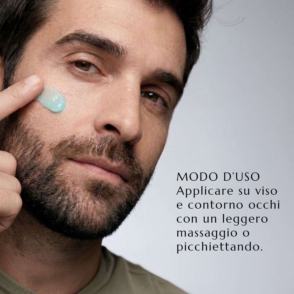 Mann trägt Collistar Uomo Hydra Gesichts- und Augencreme-Gel auf.