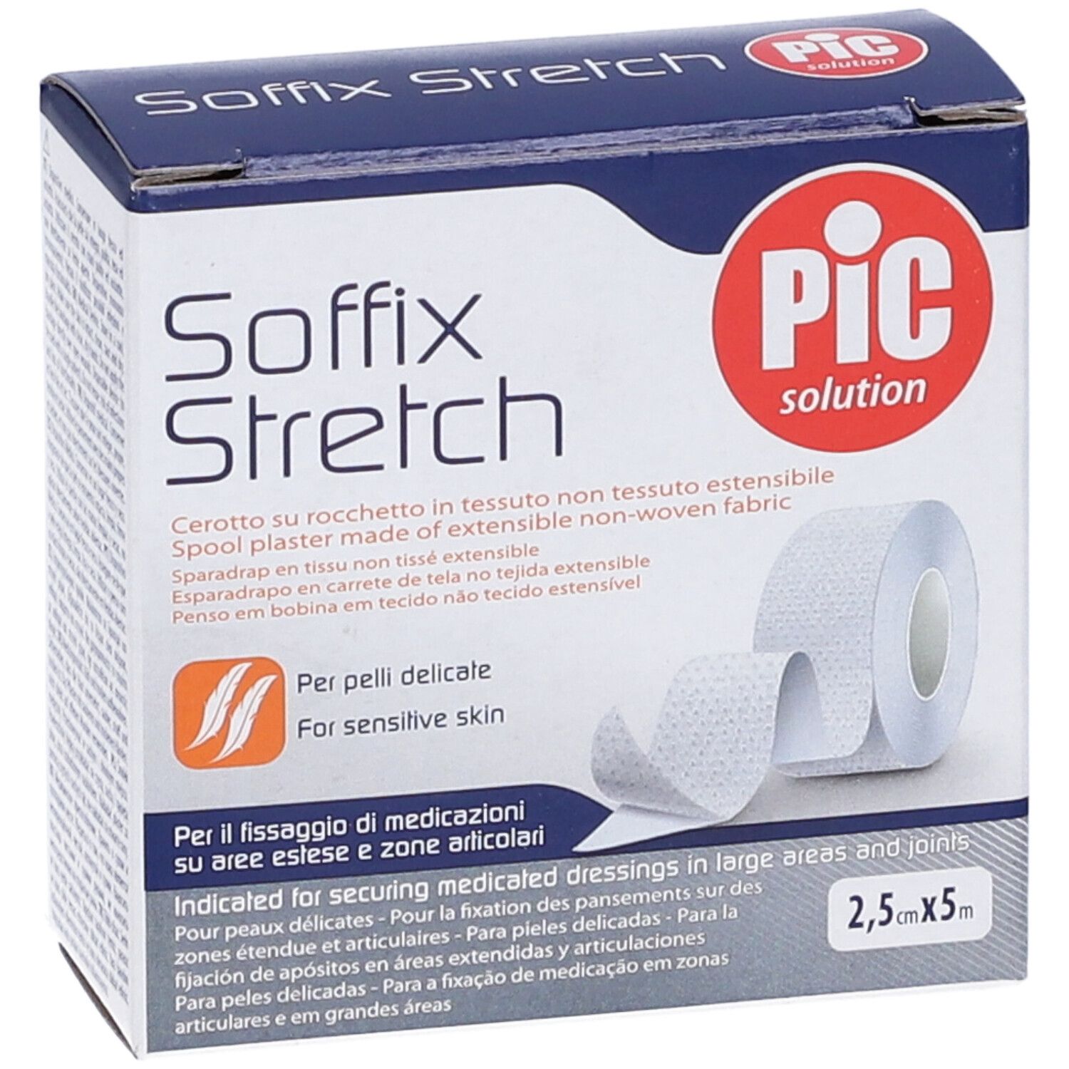Soffix Stretch Rollenpflaster aus dehnbarem Vliesstoff, 2,5 cm x 5 m.