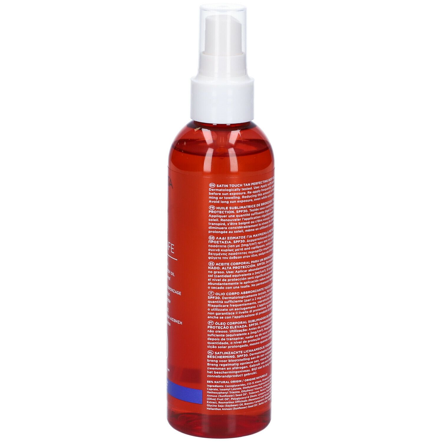 Olio APIVITA Bee Sun Safe. Retro della bottiglia. Testo. 200 ml.