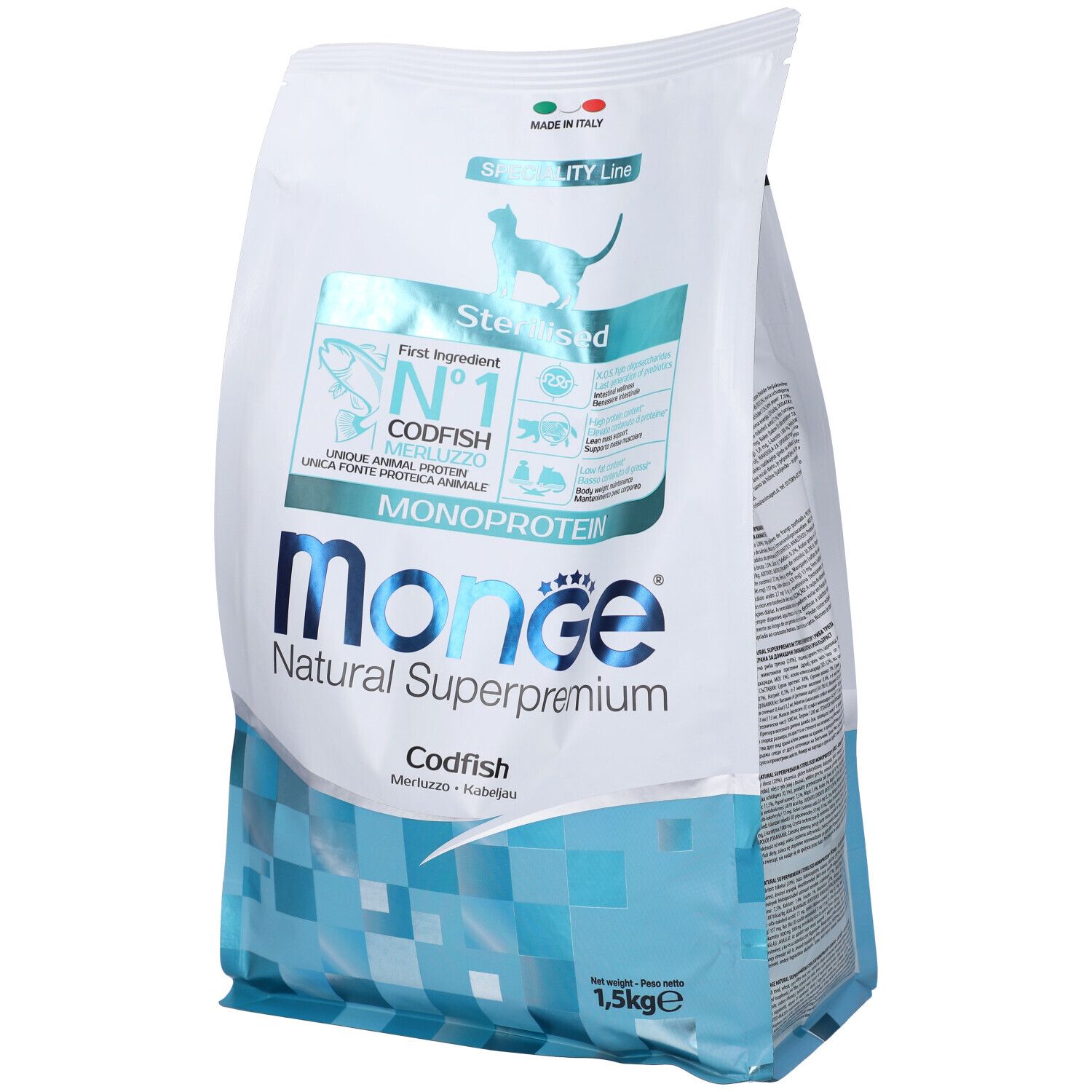 Monge Monoprotein Sterilised per Gatti con Merluzzo 1,5 Kg