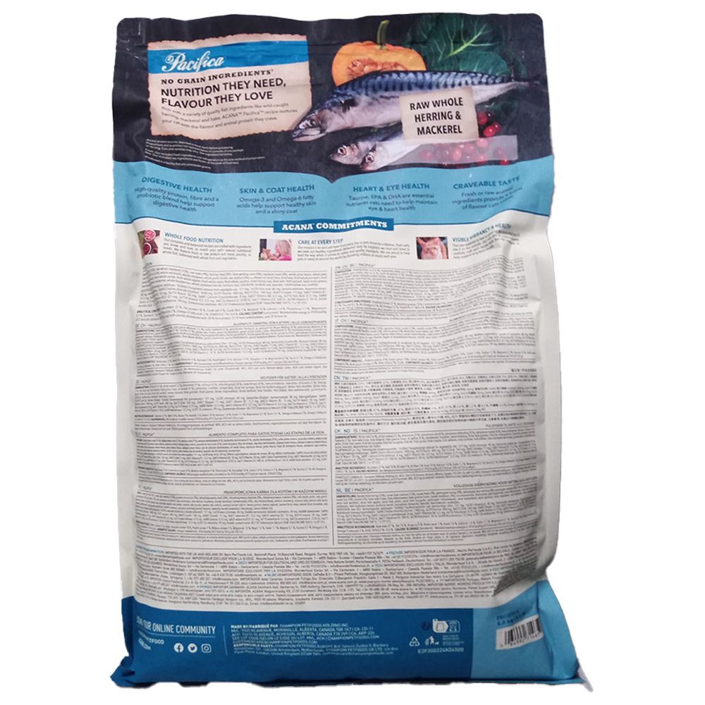 Acana Pacífica Cat 4.5 Kg  Pienso Natural para Gatos con Proteínas Ricas y Pescado Salvaje de Hábitat Natural